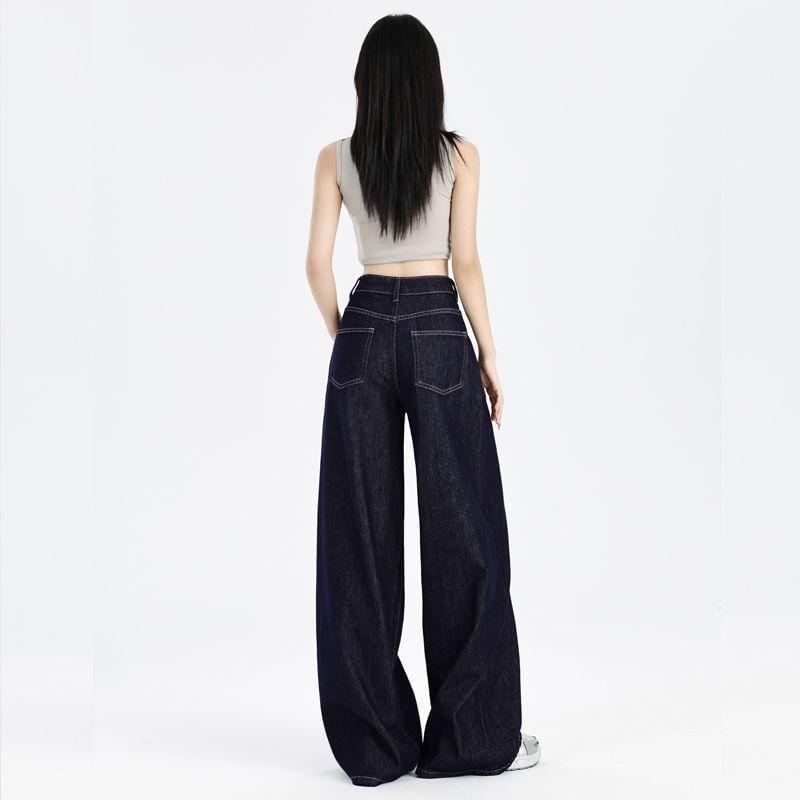 High Waist Unwashed Wide Leg Jeans Product Image