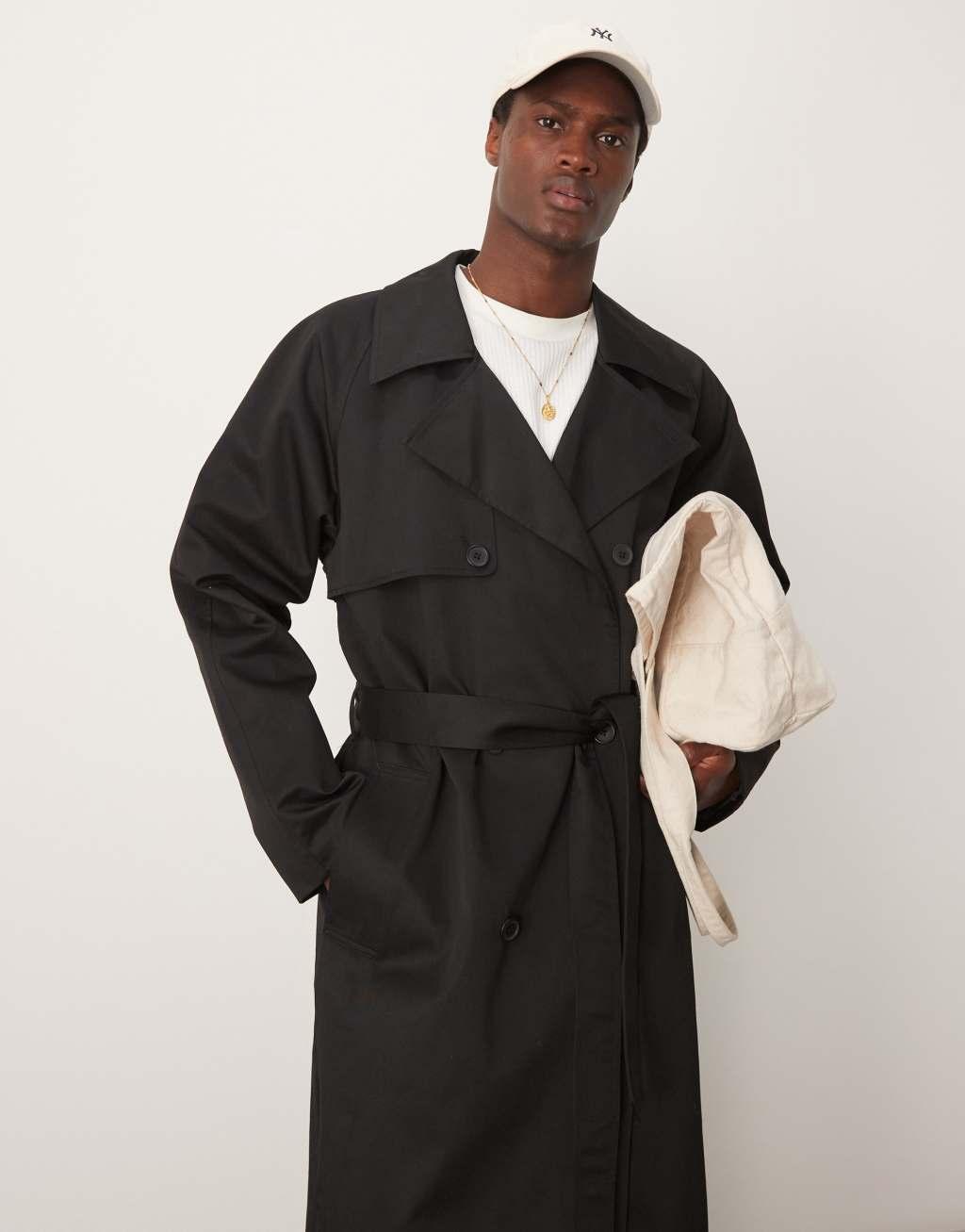 ASOS DESIGN oversized trench coat in black Product Image