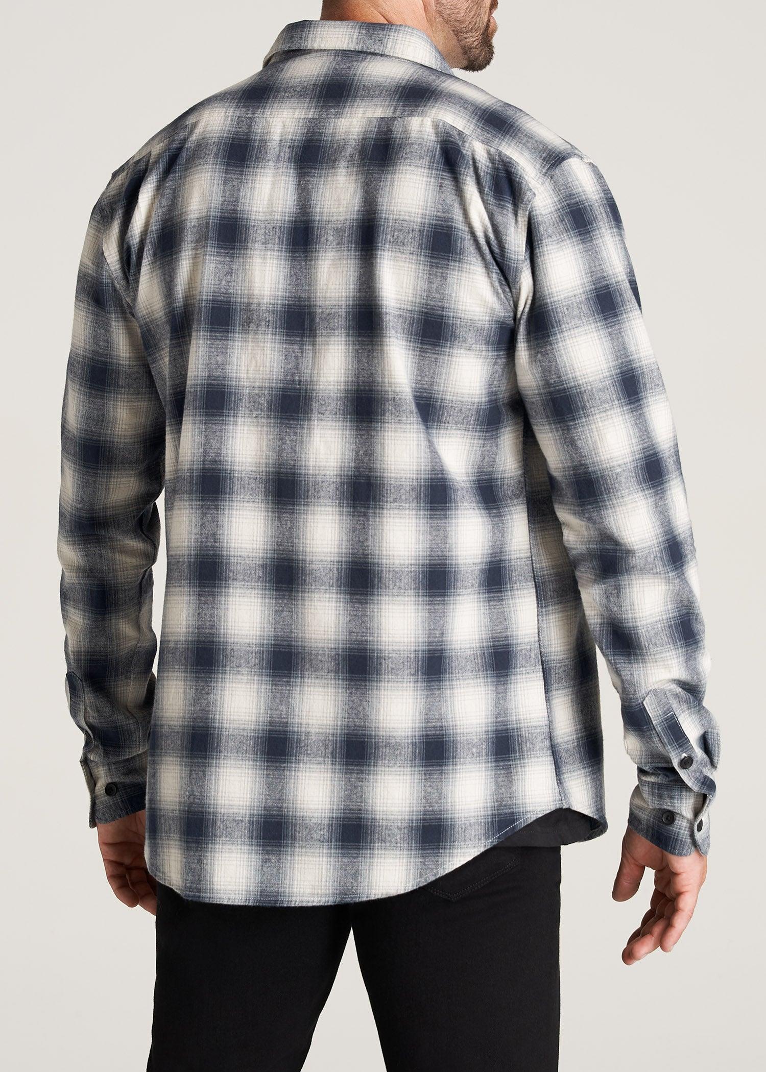 LJ&S Men's Tall Heavy Flannel Shirt in Weathered Navy & Ecru Plaid Product Image