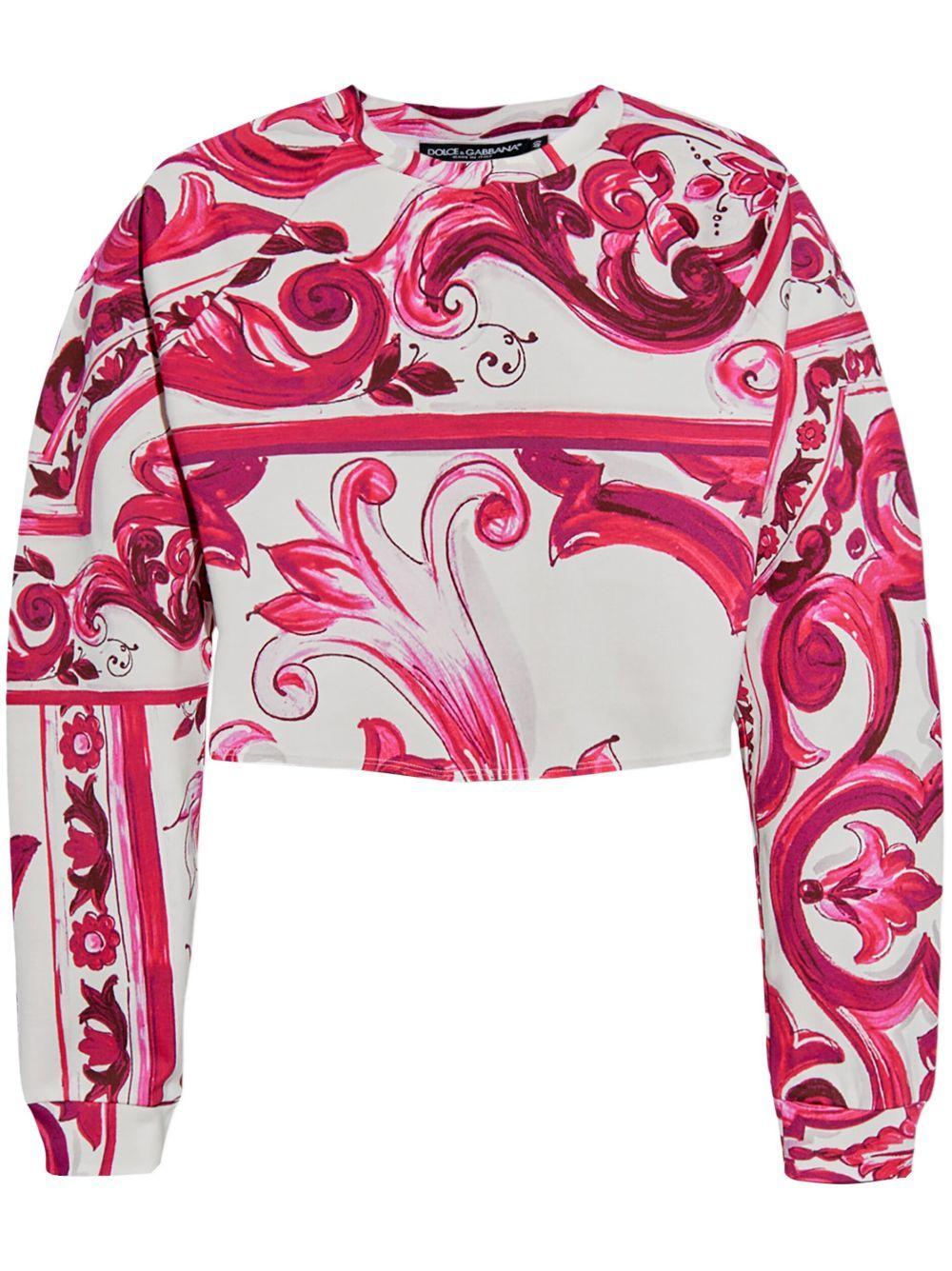 DOLCE & GABBANA Sweatshirt Majolica Aus Baumwoll-jersey In Pink Product Image