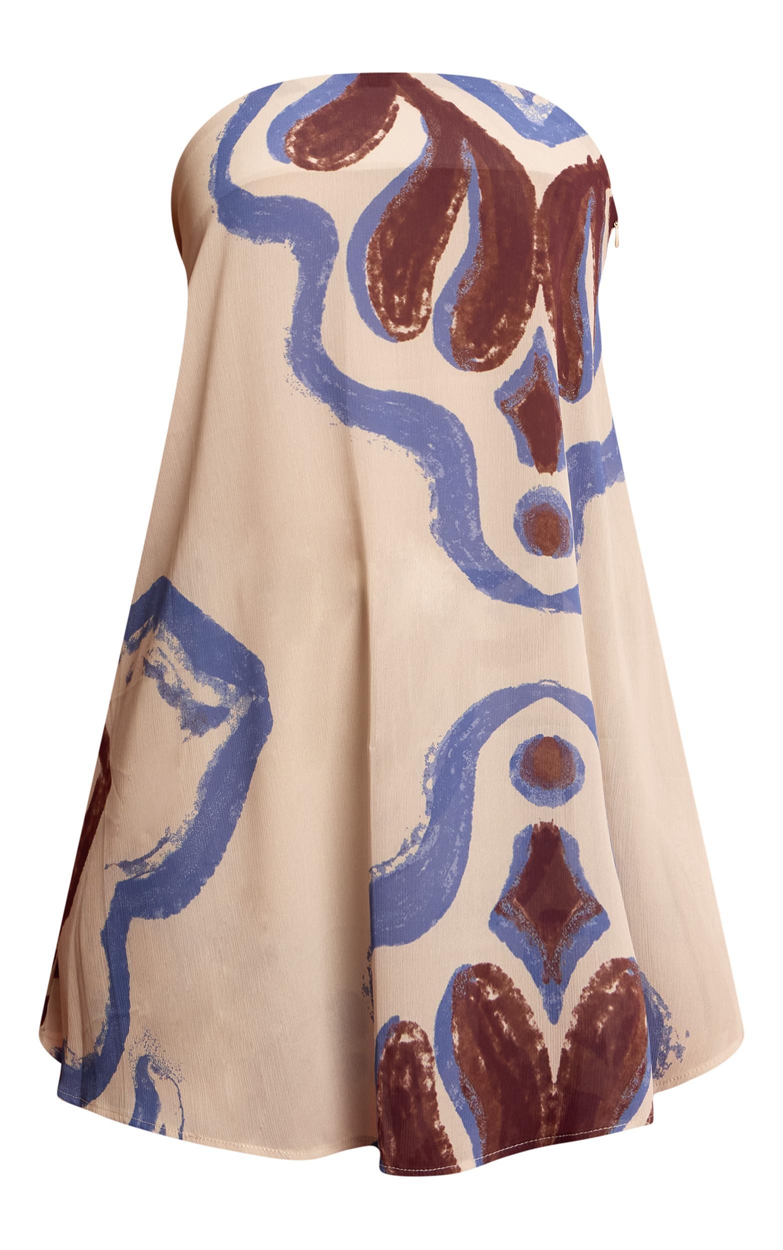  Cream Tile Print Crinkle Bandeau Long Top Product Image