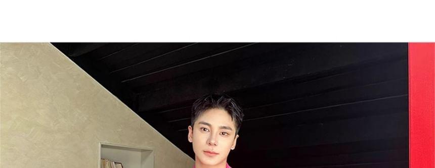 Set: Lapel Collar Plain Slit Button Blazer + Mid Rise Plain Dress Pants Product Image