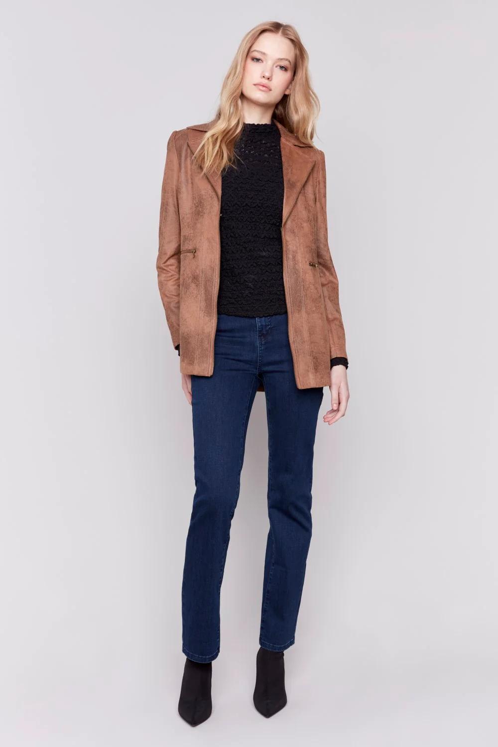 Long Vintage Faux Suede Jacket Product Image