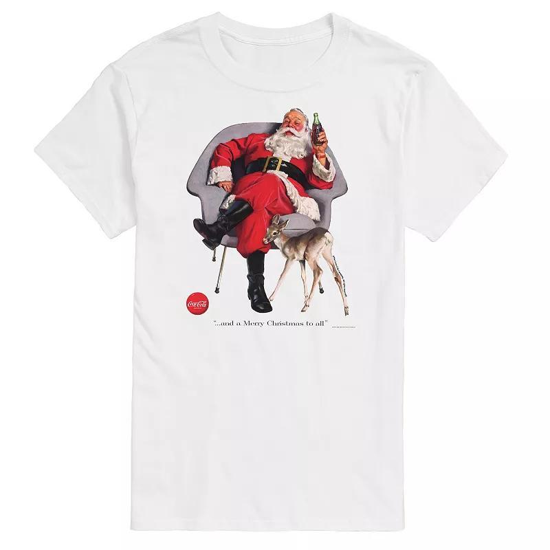 Men's CocaCola Sitting Santa With Deer Tee, Size: Medium, Beige Product Image