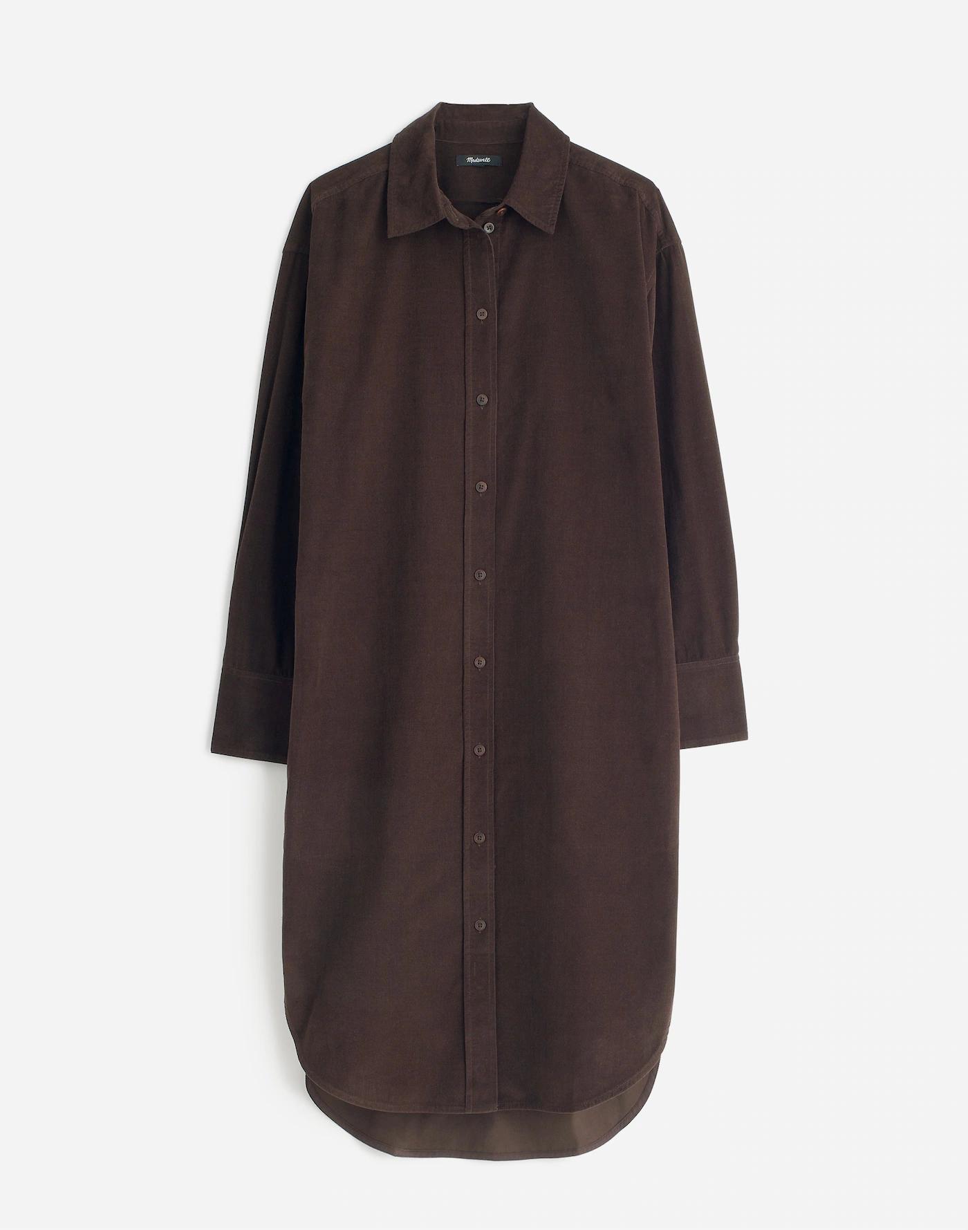 Corduroy Long-Sleeve Midi Shirtdress Product Image