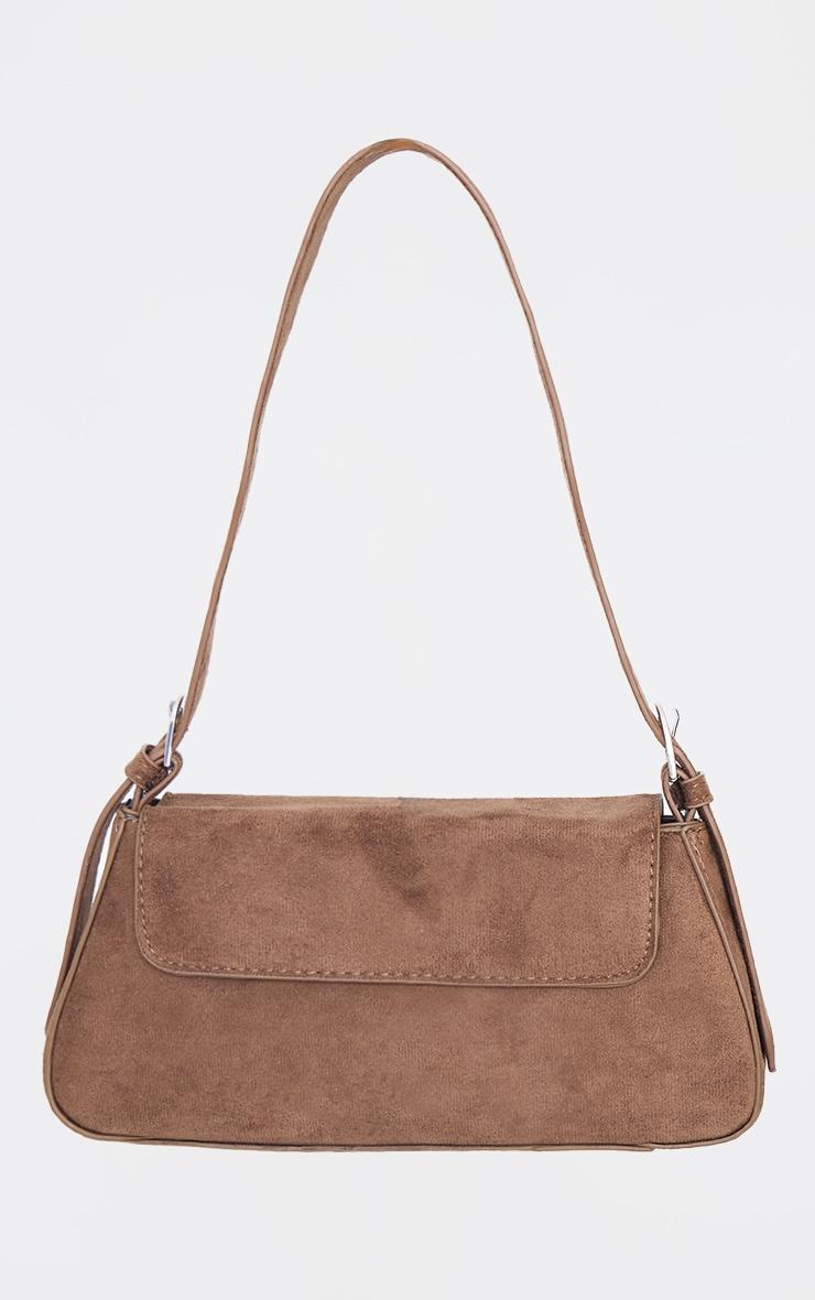 Chocolate Faux Suede Trapeze Shoulder Bag Product Image