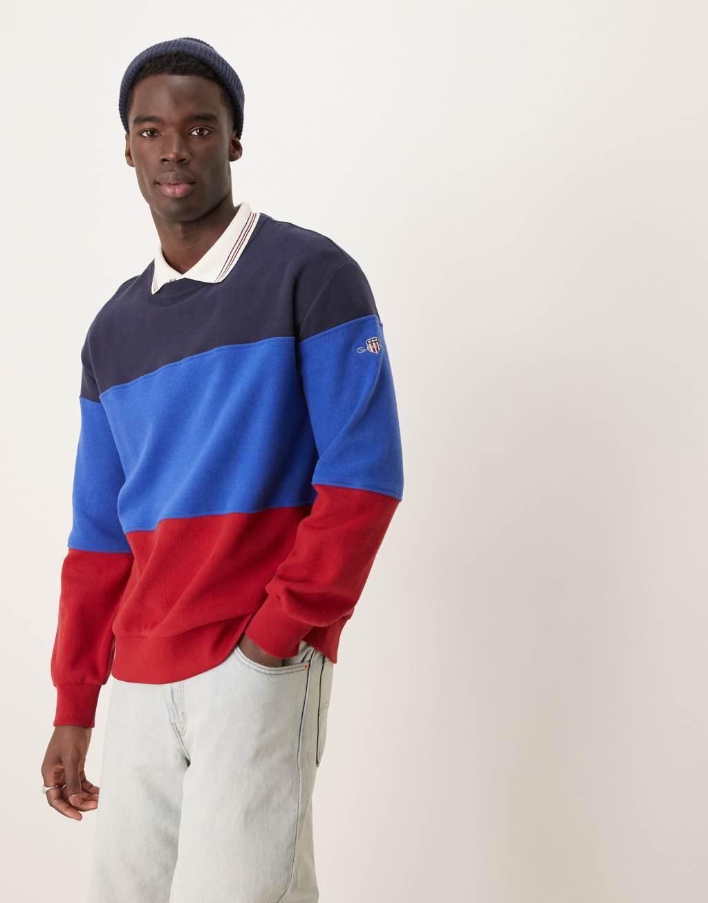 GANT color block logo sweatshirt in blue and red Product Image