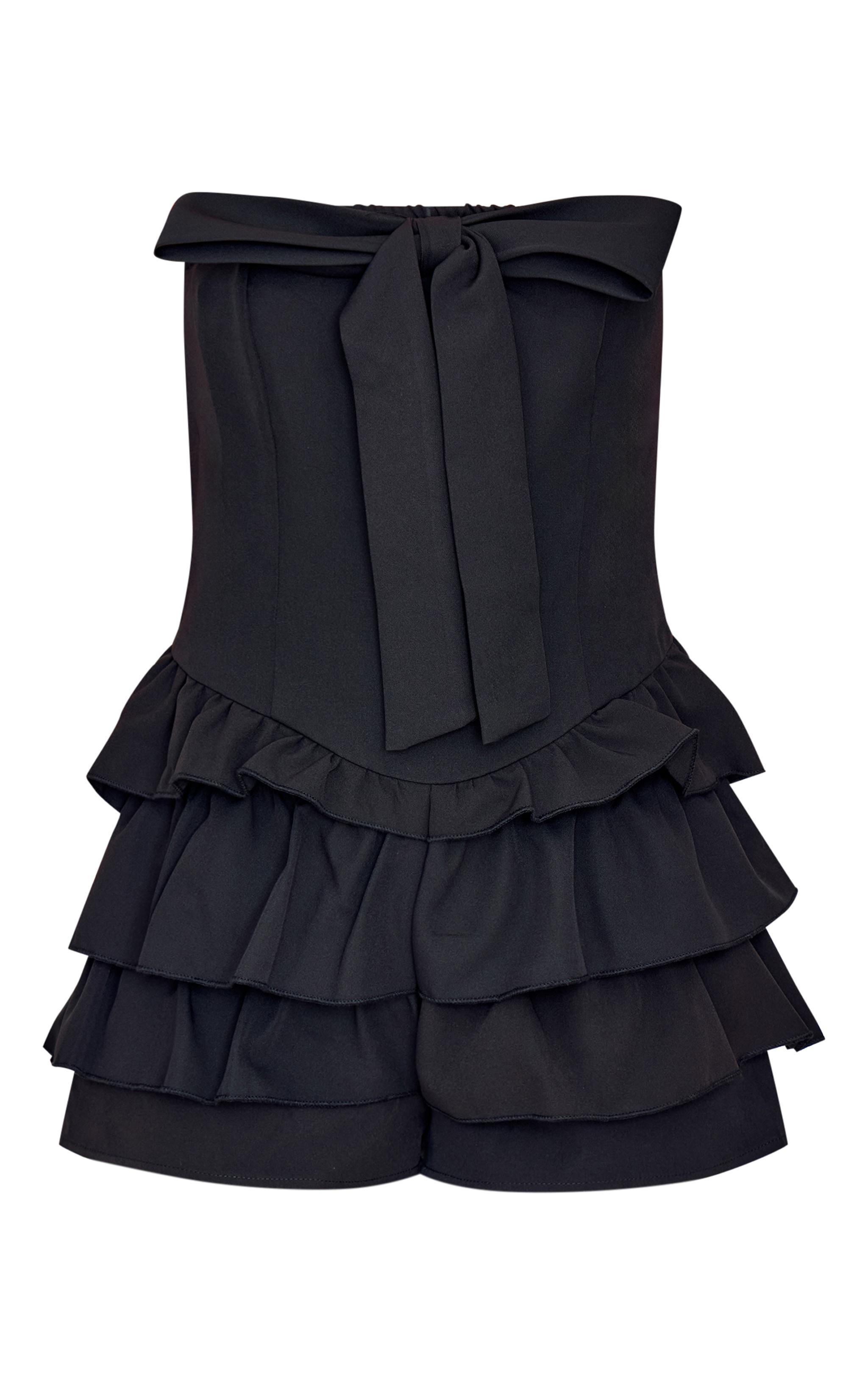 Black Bandeau Bow Detail Bloomer Skort Romper Product Image