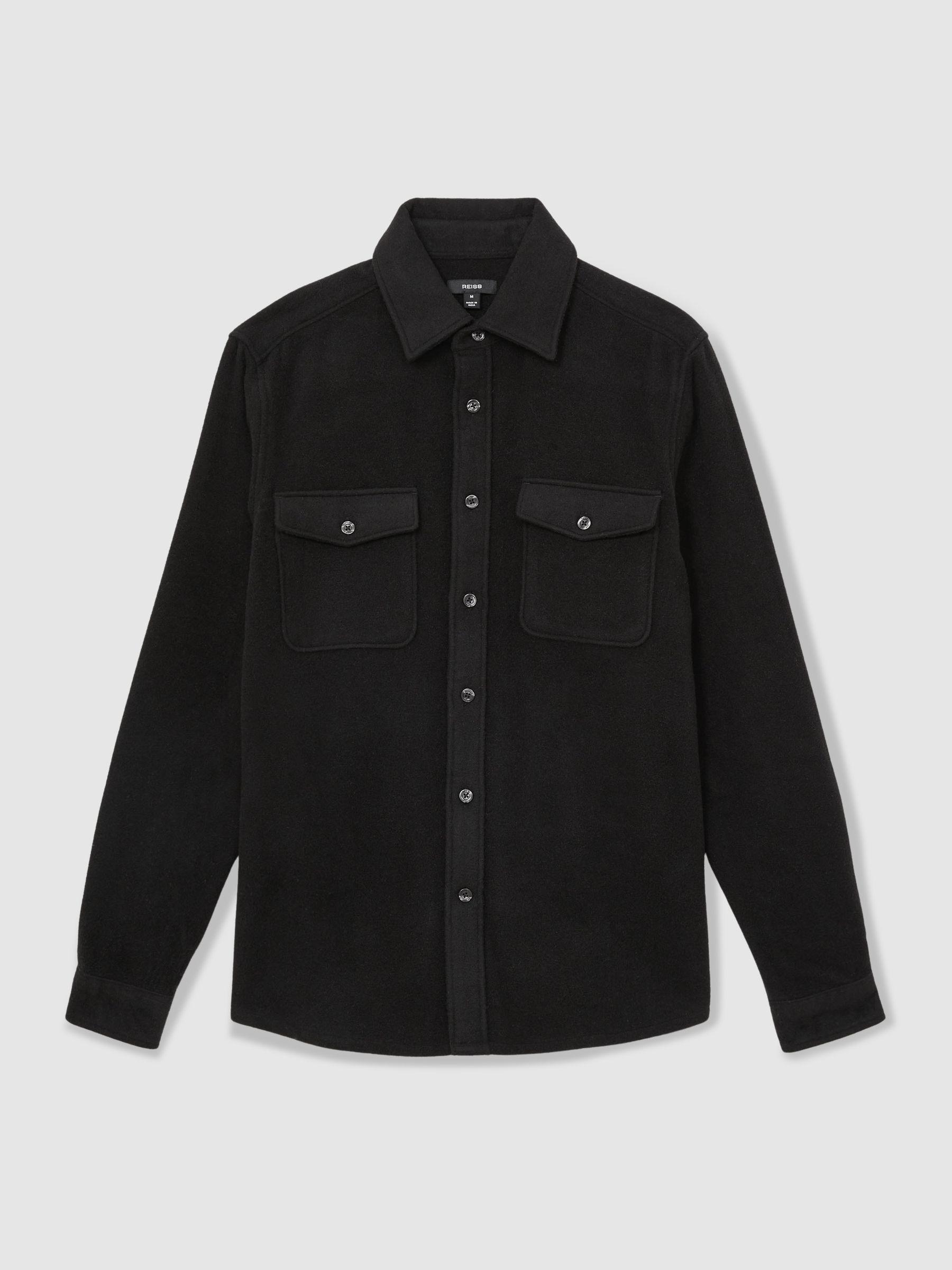 Twin-Pocket Overshirt With Wool in Black Product Image