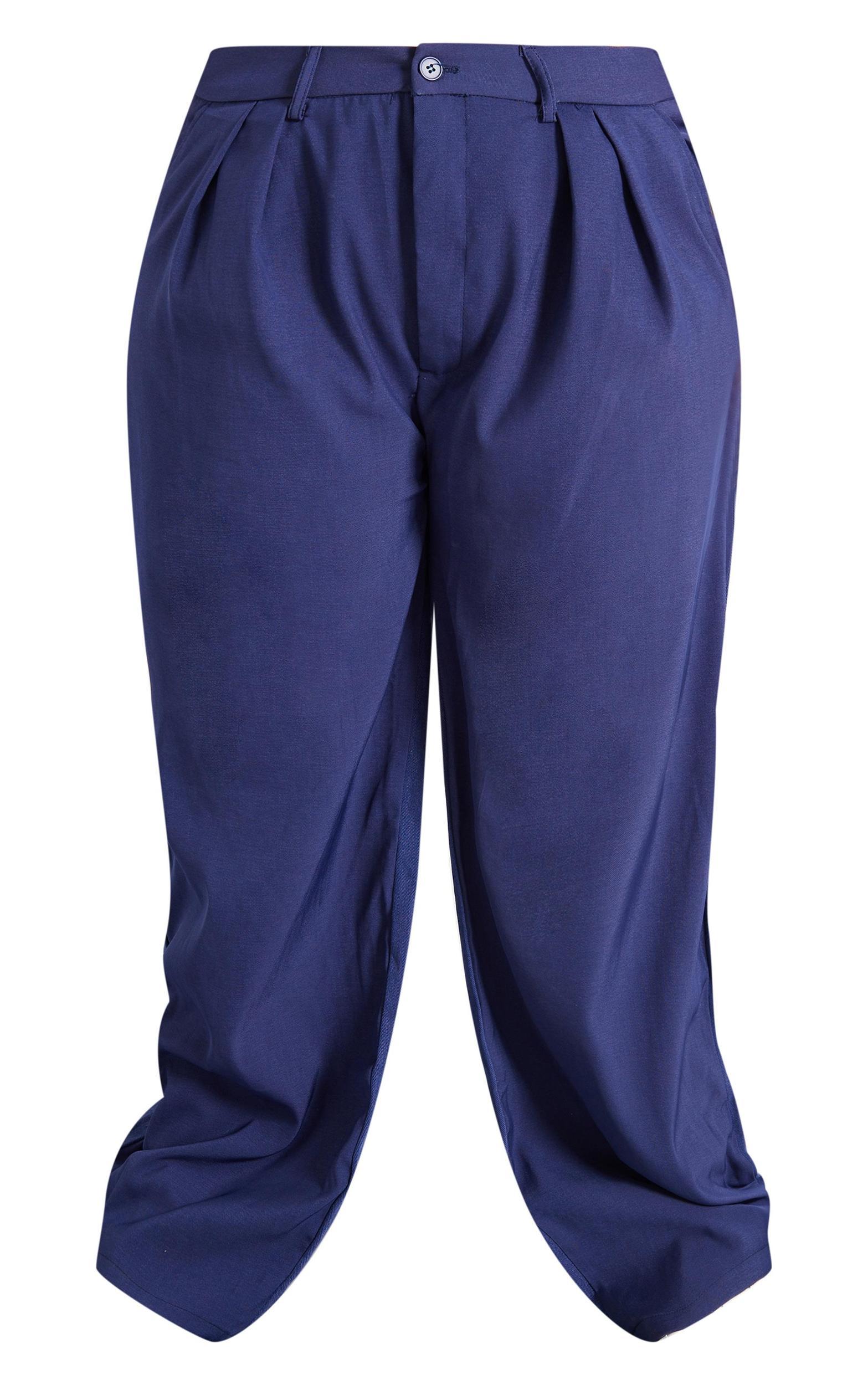 Plus Dark Indigo Denim Contrast Tailored Wide Leg Pants Product Image