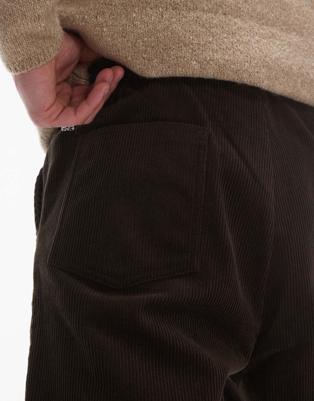 Topman tapered cord pants in brown Product Image