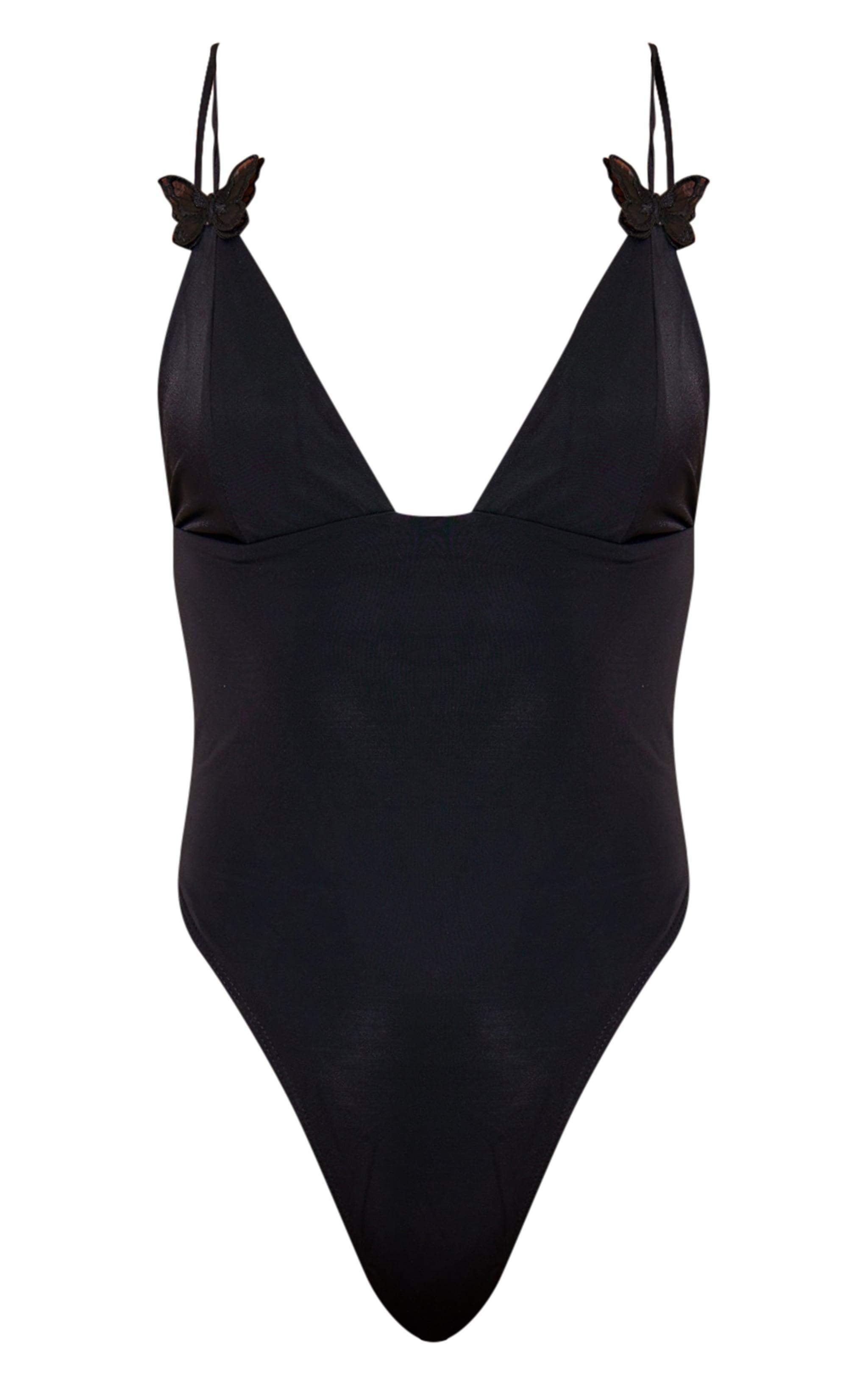 Black Butterfly Applique High Leg Swimsuit Product Image