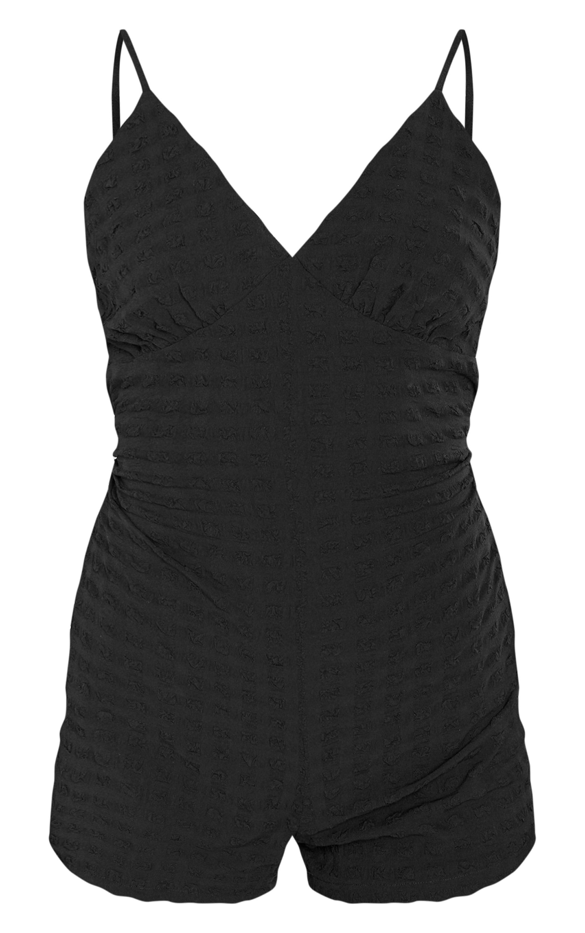 Petite Black Textured Cup Detail Romper Product Image