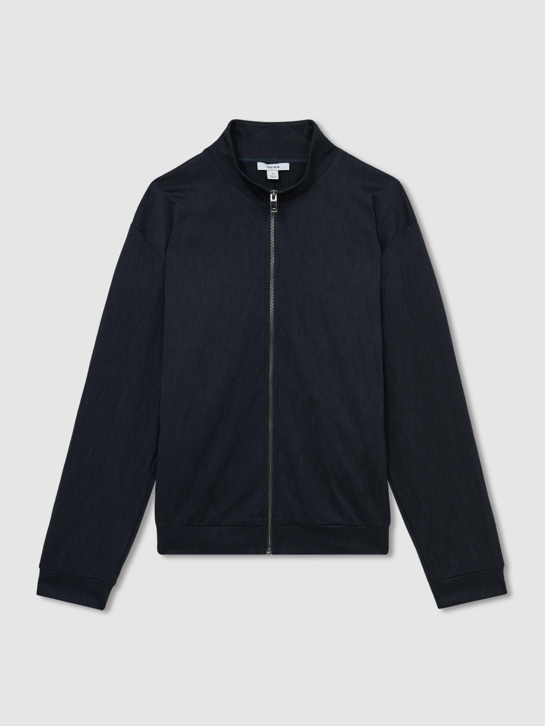 Wave-Jacquard Zip-Through Jacket in Navy Product Image