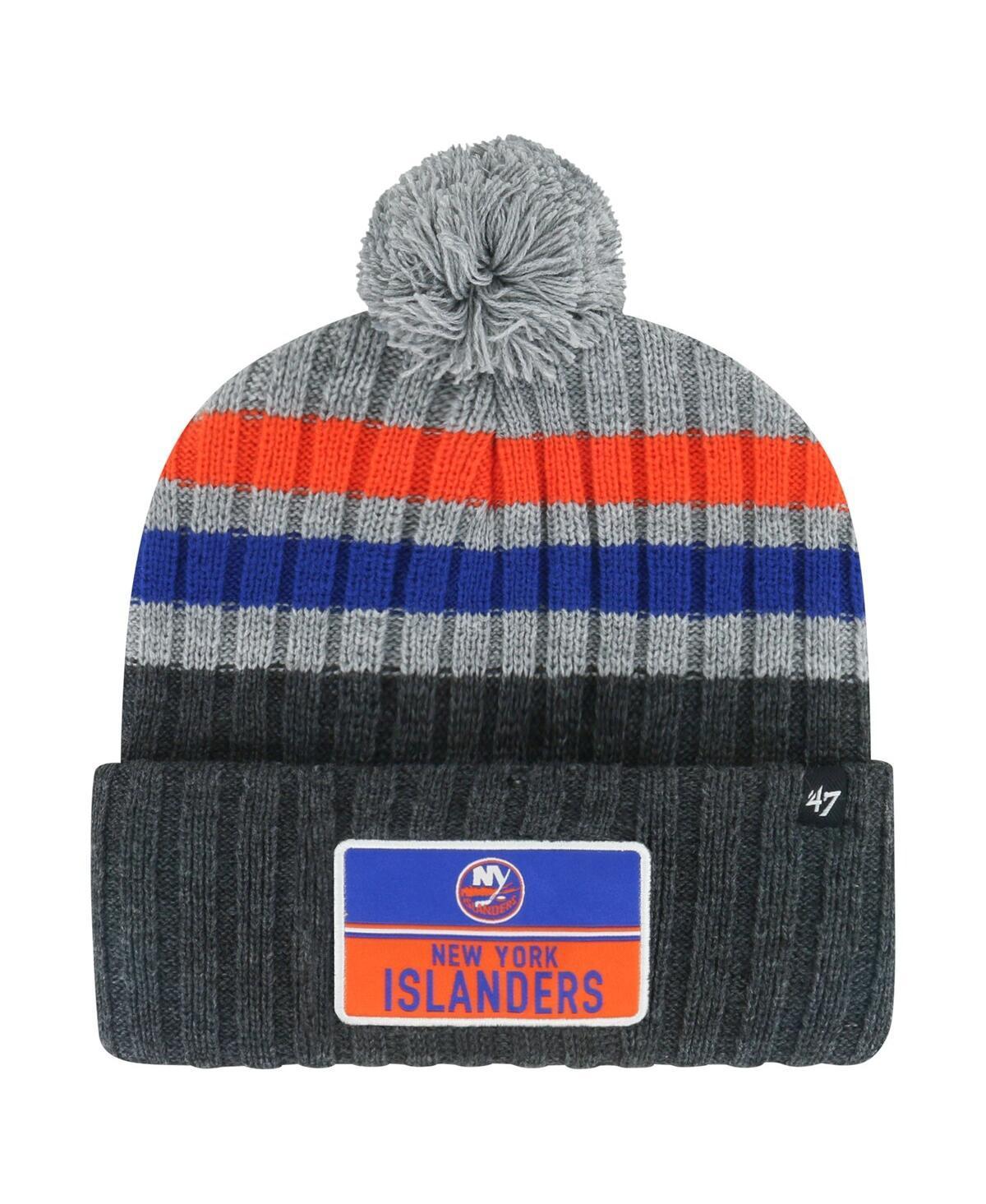 Mens 47 Gray New York Islanders Stack Patch Cuffed Knit Hat with Pom Product Image