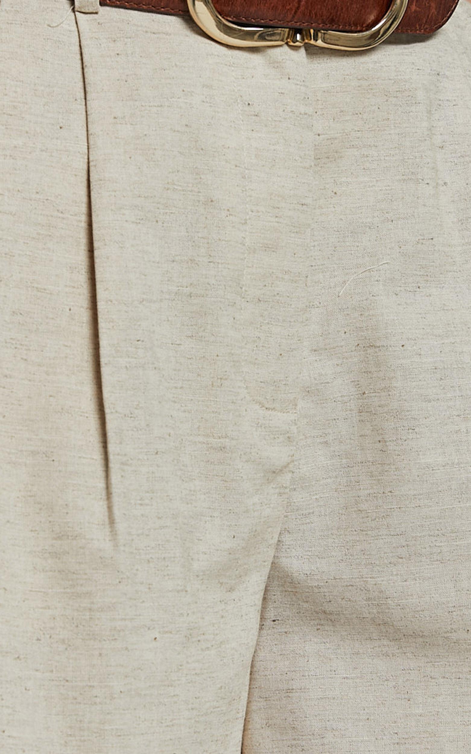 Ali Linen Blend Shorts - High Waisted Cuffed Shorts in Natural Product Image