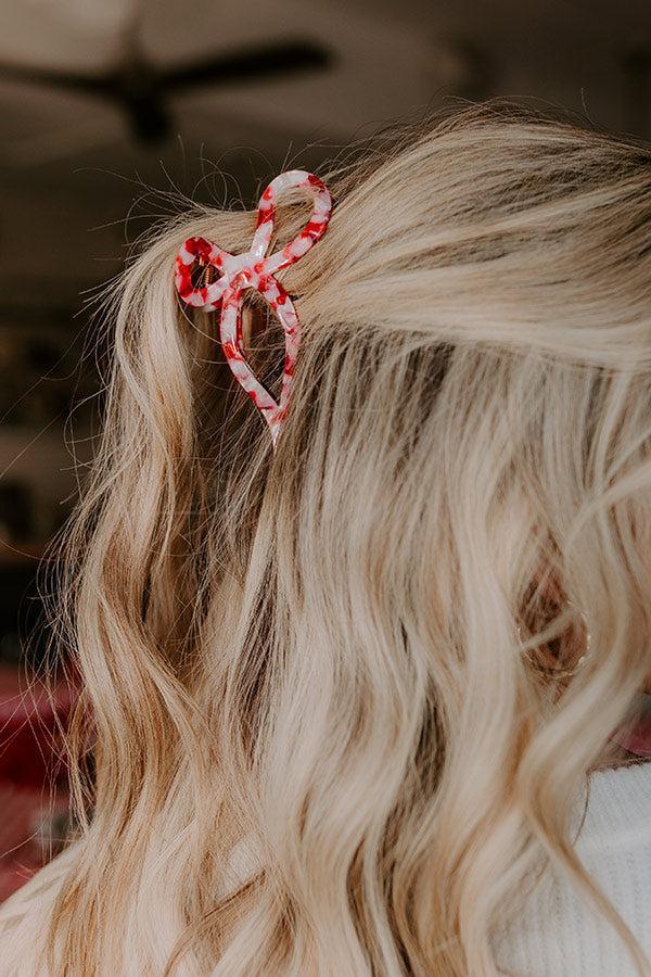 Coquette Cutie Bow Hair Claw Clip in Red Marble Product Image