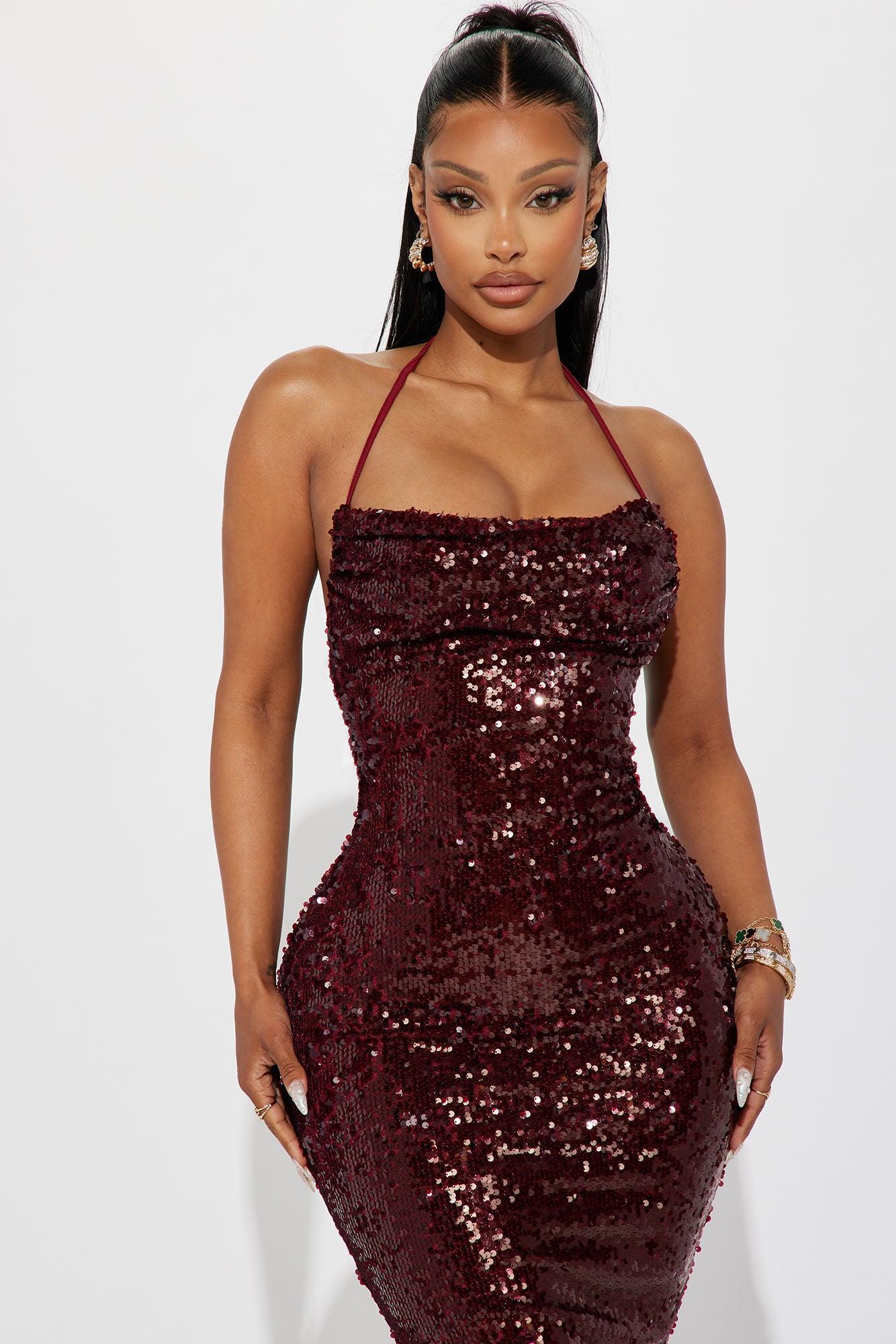 Truth Be Told Sequin Midi Dress - Burgundy Product Image