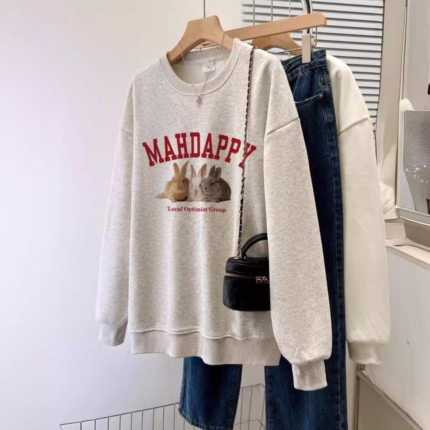 Round Neck Rabbit Print Sweatshirt Product Image