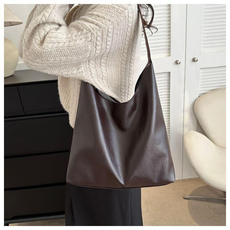 Faux Leather Plain Shoulder Bag Product Image