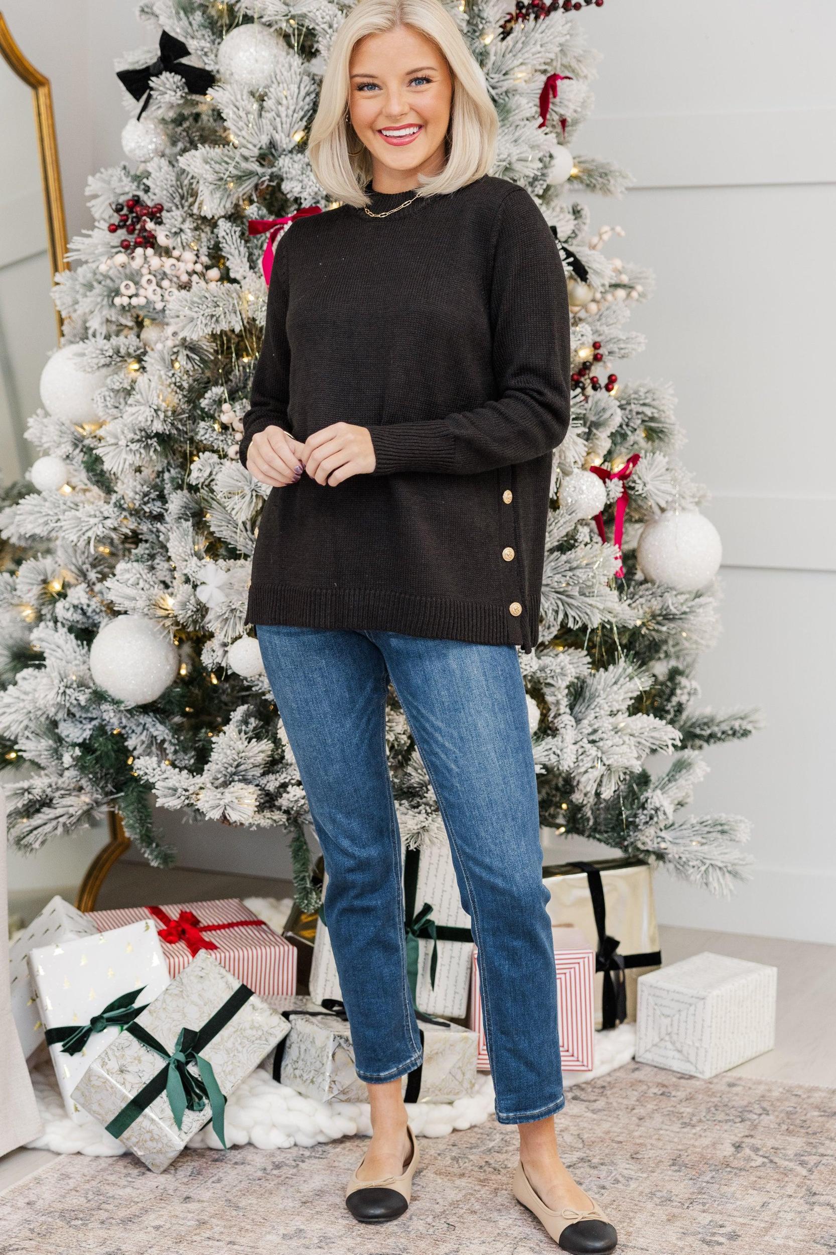 The Slouchy Black Side Button Sweater Female Product Image