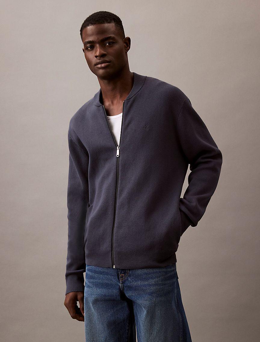 Smooth Cotton Sweater Bomber Jacket Product Image