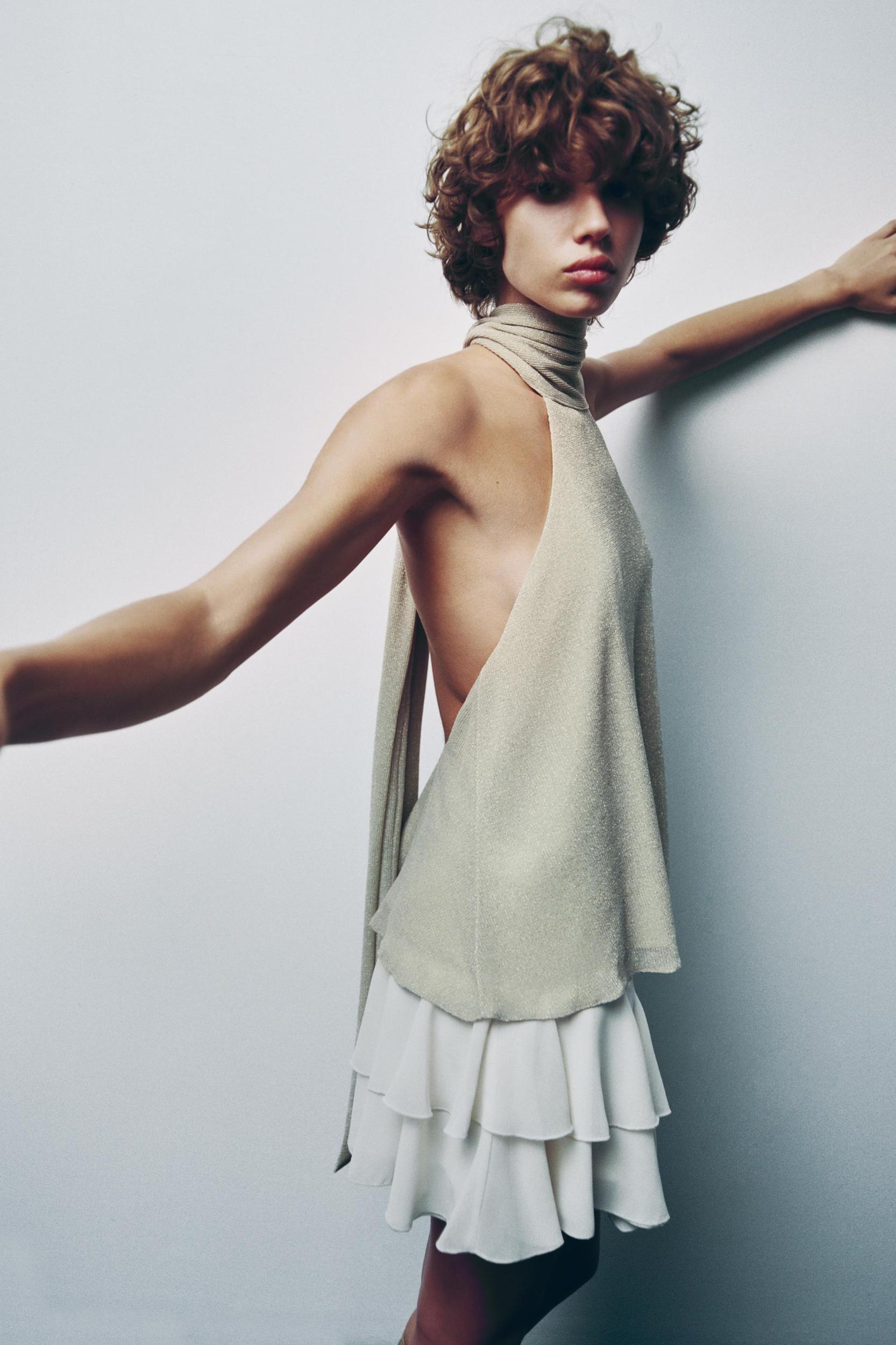 METALLIC THREAD HALTER TOP Product Image