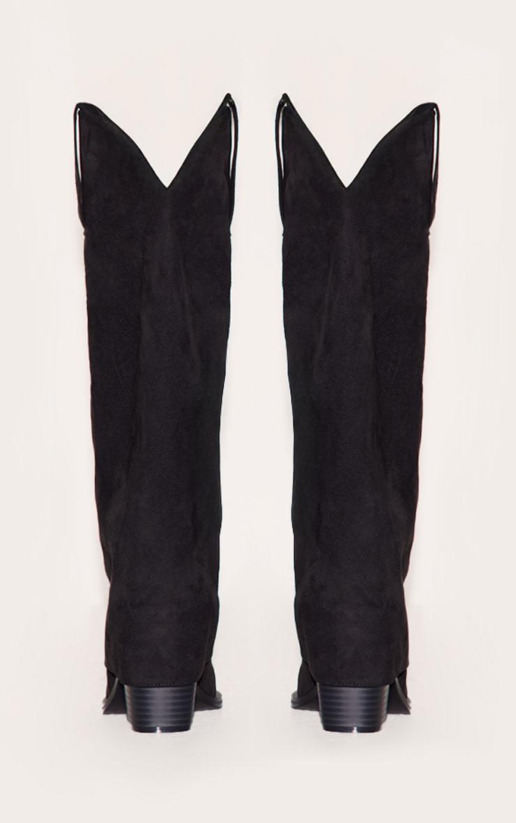 Black Suede Square Toe Fold Over Knee High Block Heel Western Boots Product Image