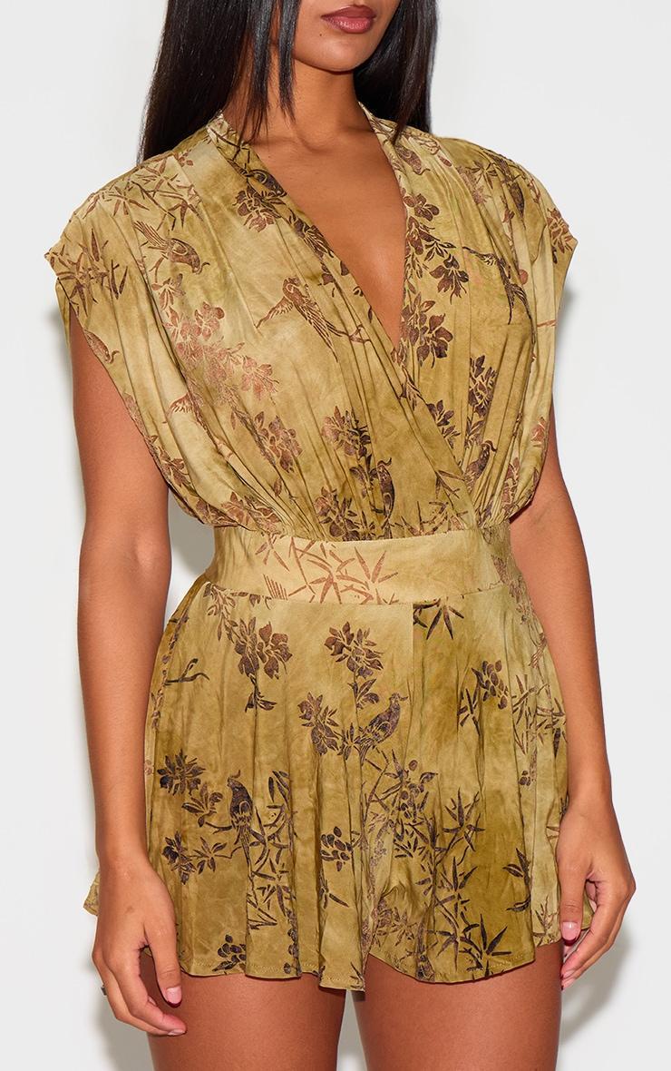 Olive Devore Sleeveless Plunge Romper Product Image