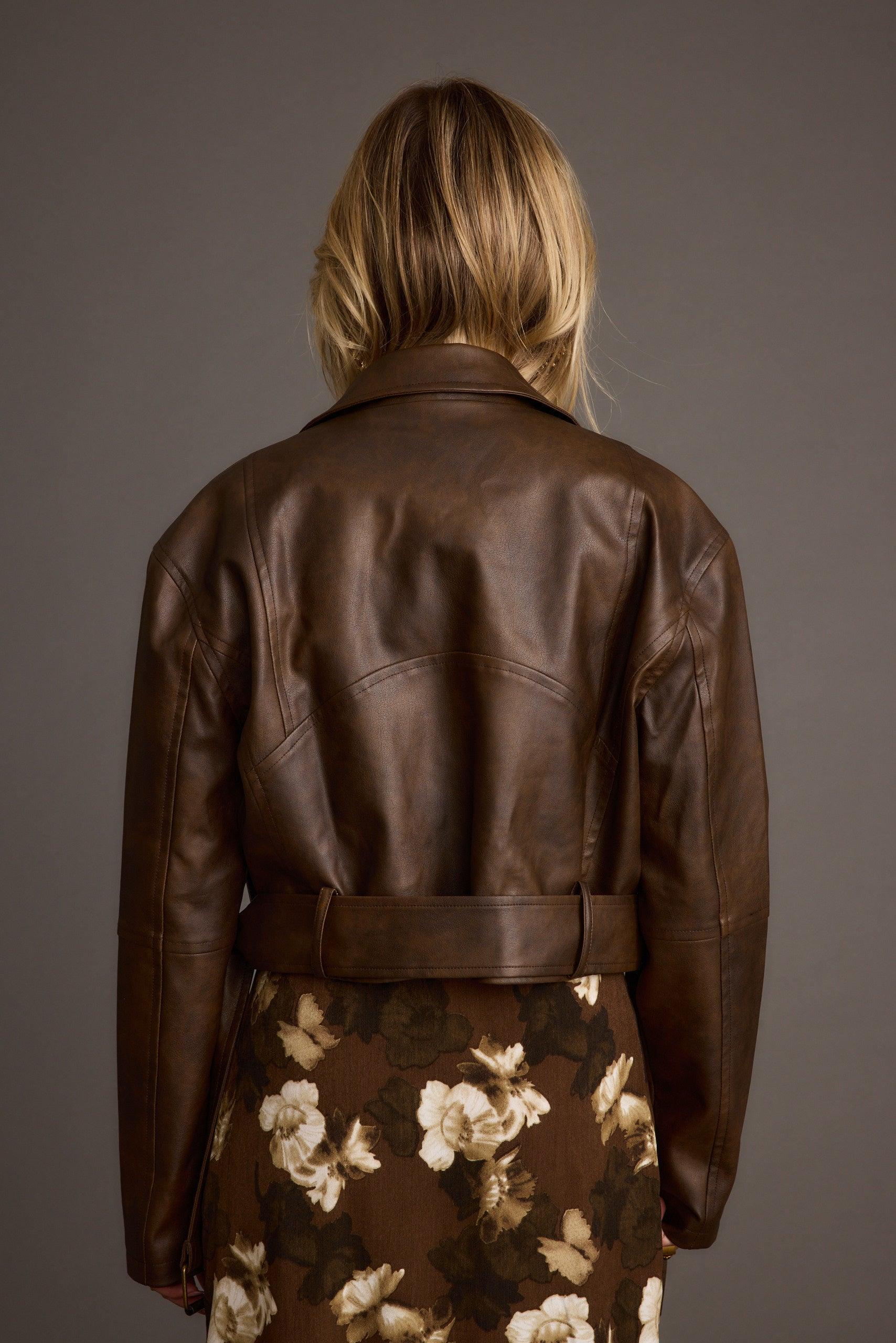 Mulholland Mocha Vegan Leather Moto Jacket Product Image