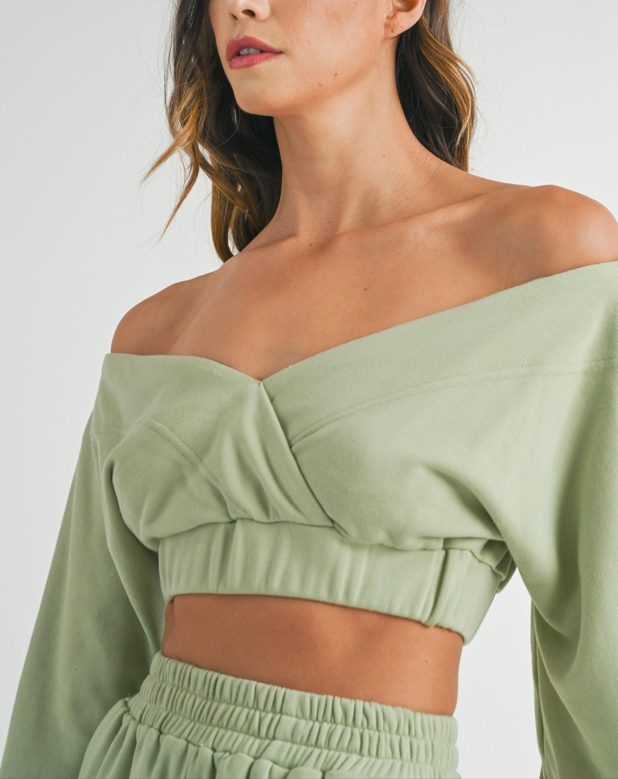 Off Shoulder Crop Top & Shorts Set Product Image