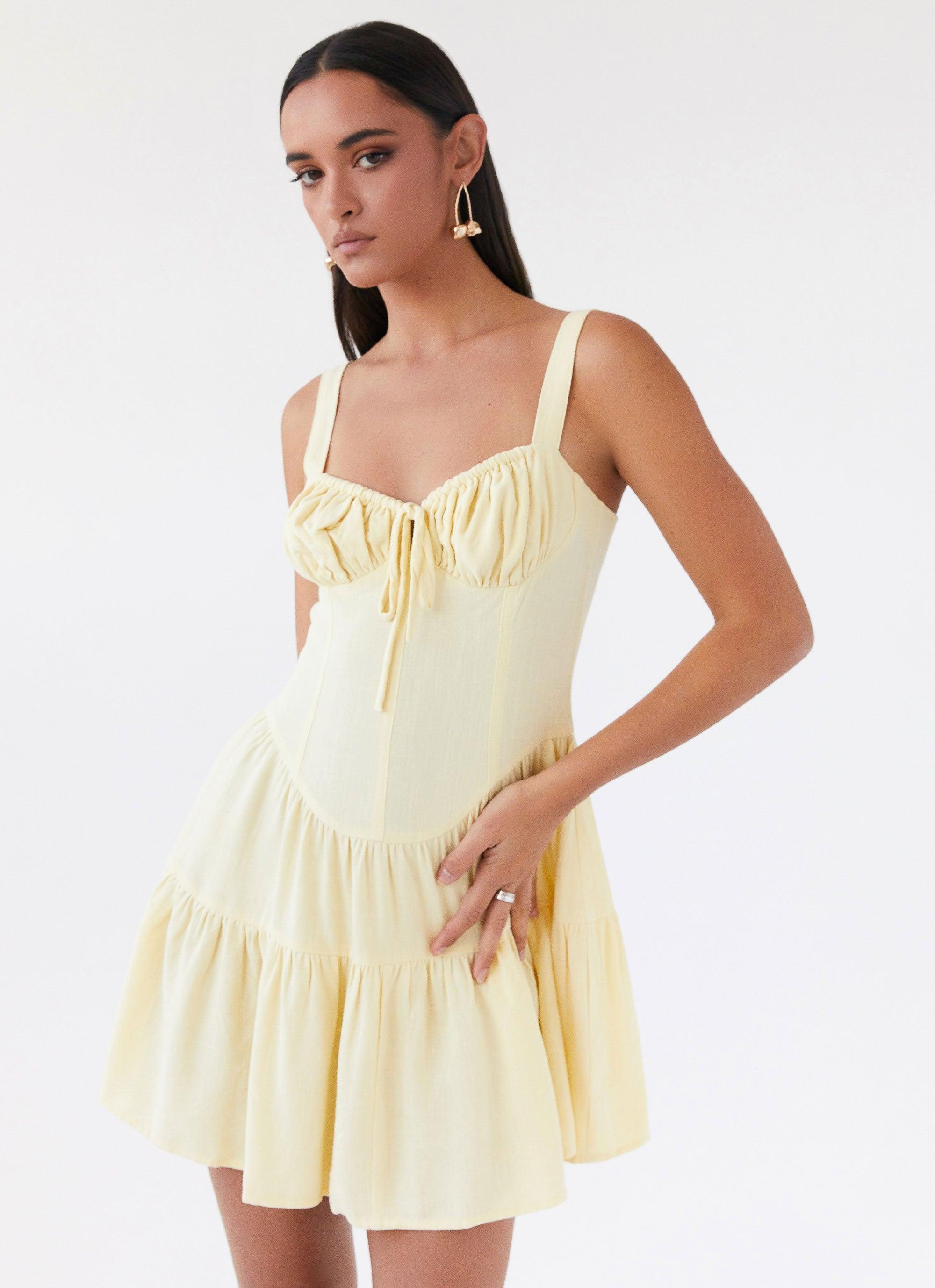 Lucie Linen Mini Dress - Yellow Product Image