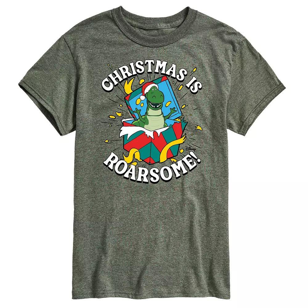 Disney / Pixar's Toy Story 4 Rex Men's Christmas Is Roarsome Graphic Tee, Size: Large, Grey Military Green Product Image