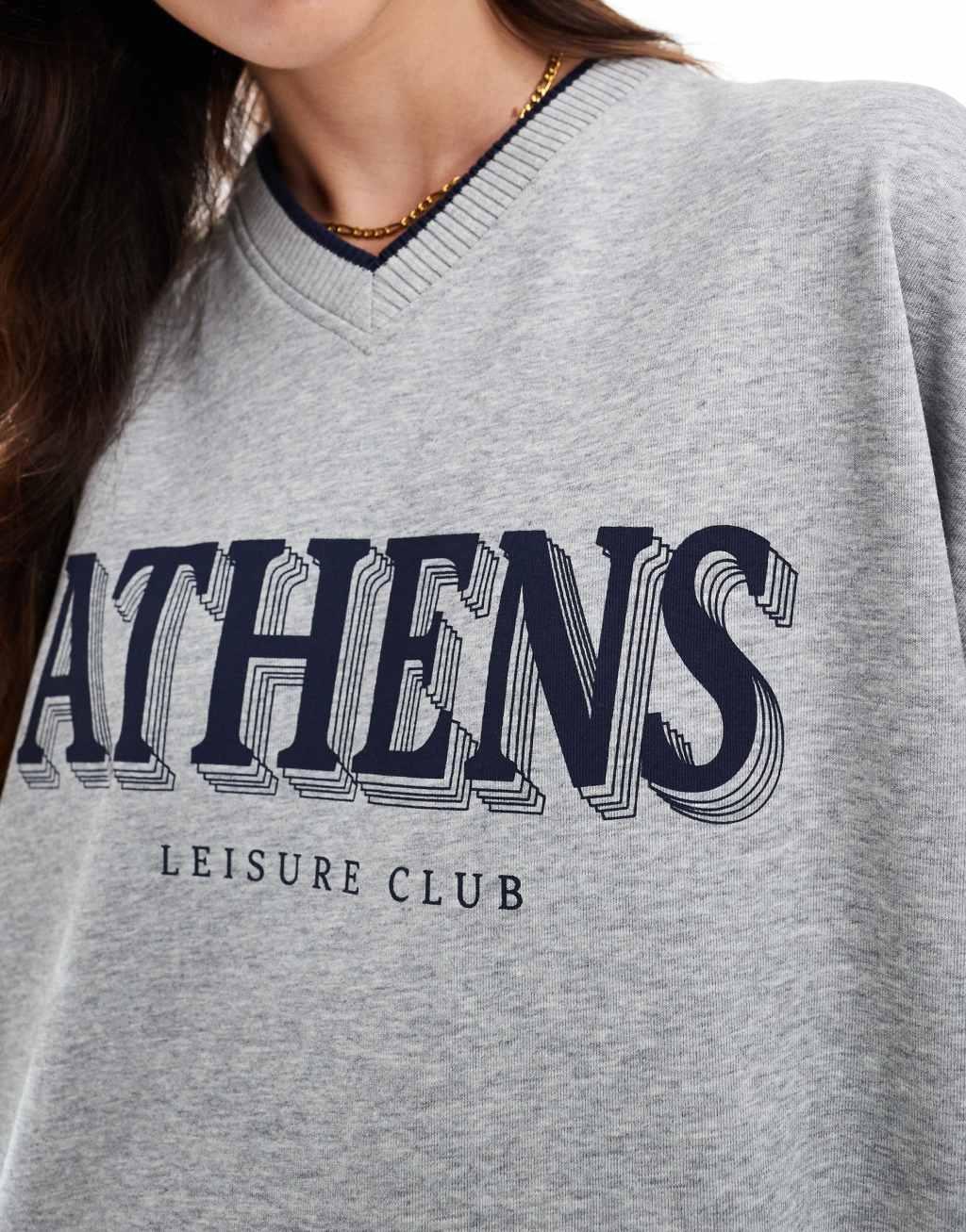 Cotton On classic crew sweatshirt in gray with Athens graphic Product Image