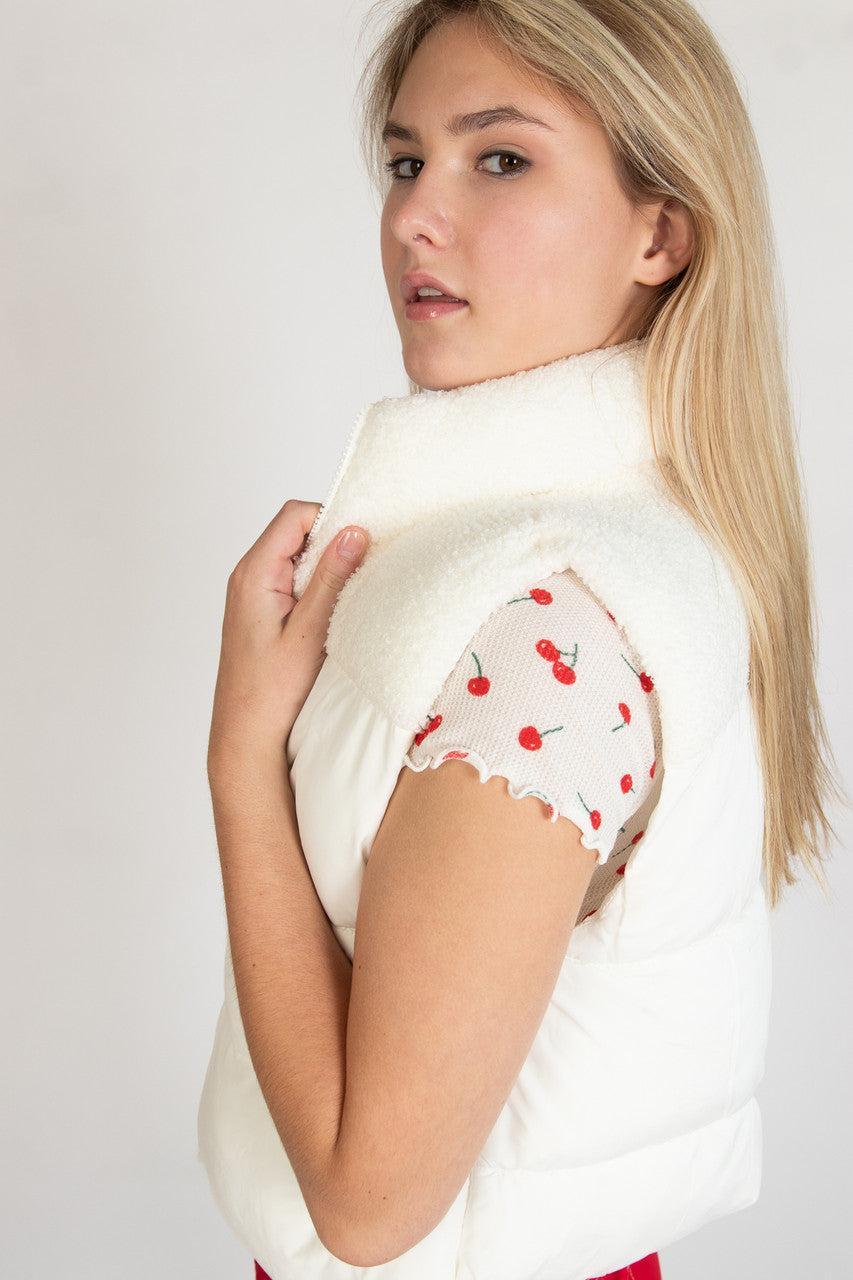 White Sherpa Yoke Puffer Vest Product Image