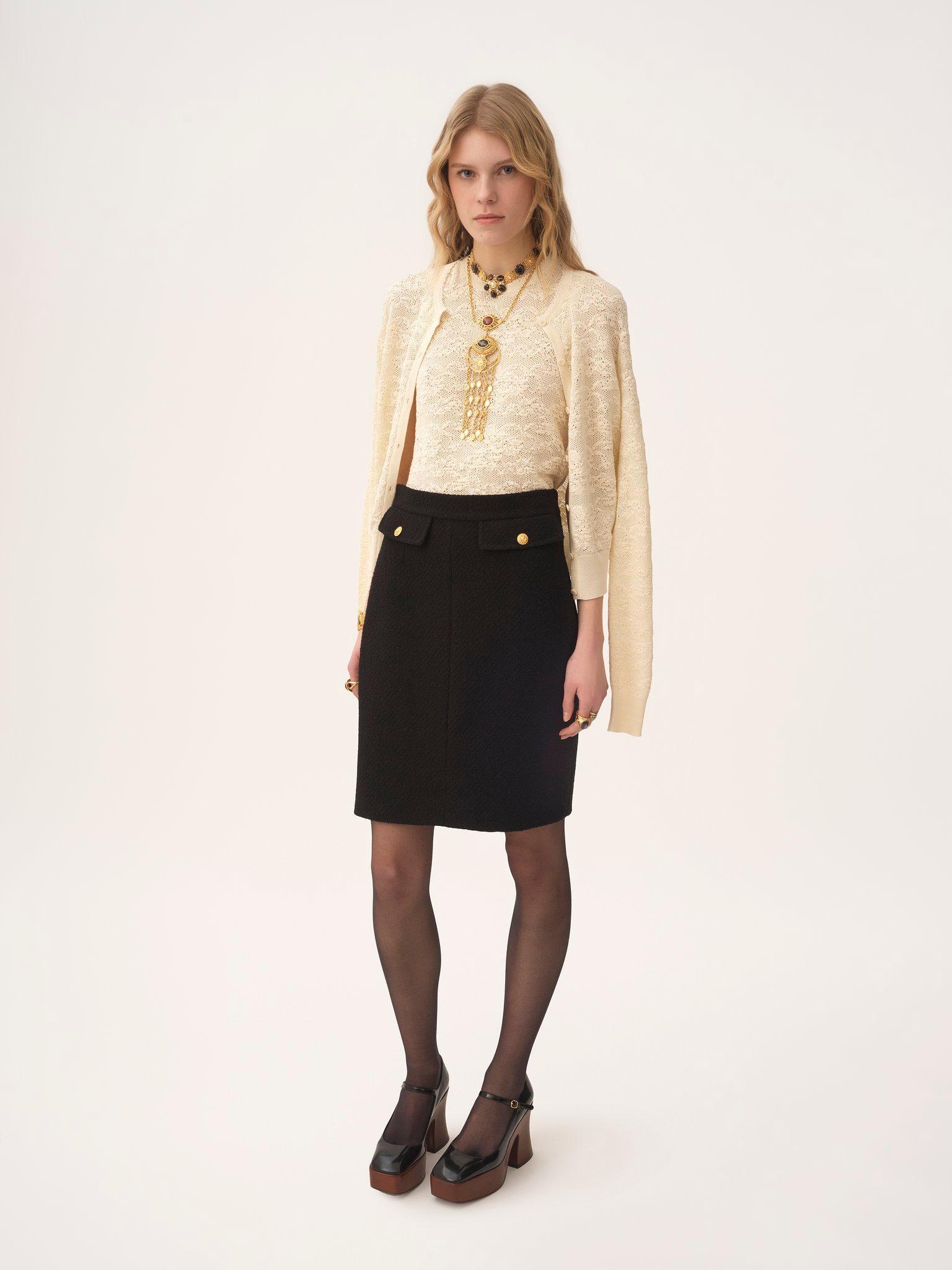 Knee-length skirt in wool bouclette Product Image