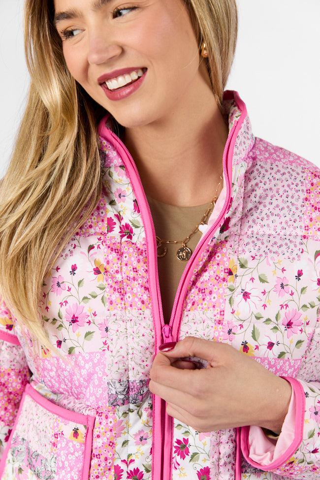 Going For It Floral Printed Zip Up Jacket Product Image