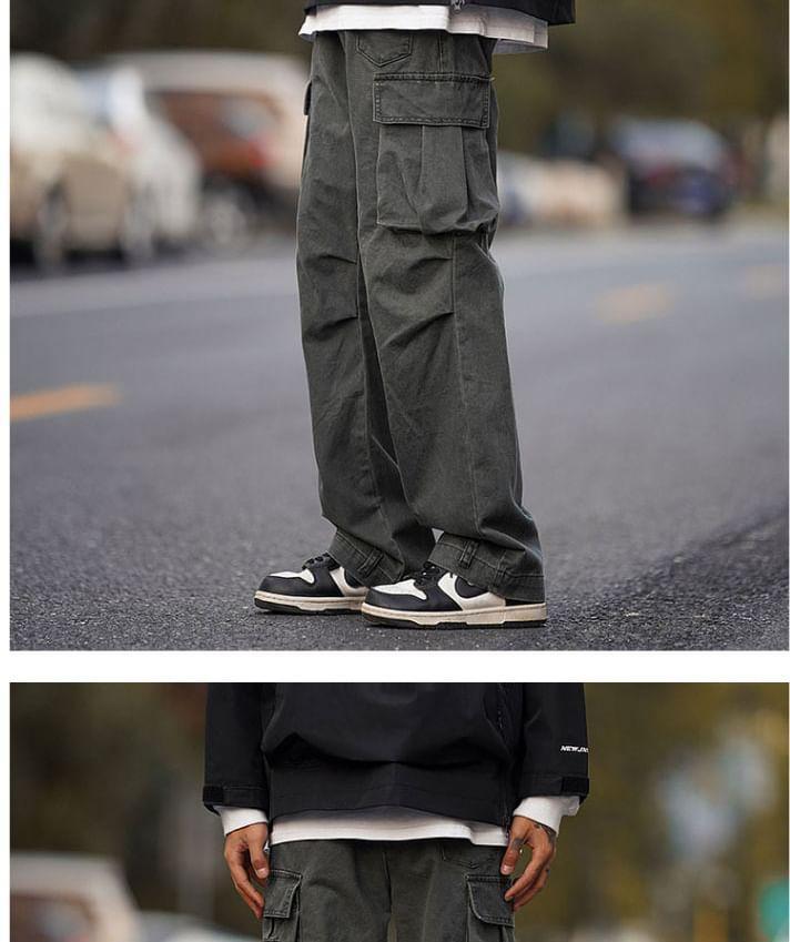 Mid Rise Plain Wide Leg Cargo Pants Product Image