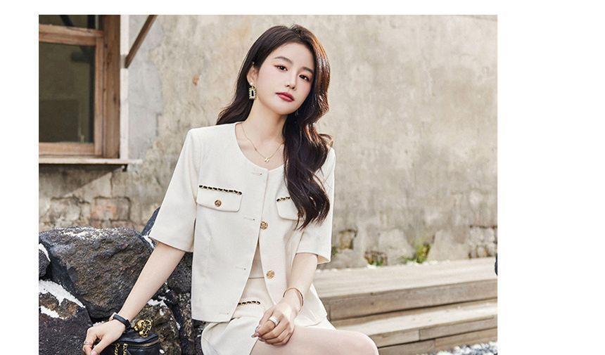 Short-Sleeve Single-Breasted Blazer / High Waist Plain Shorts Product Image