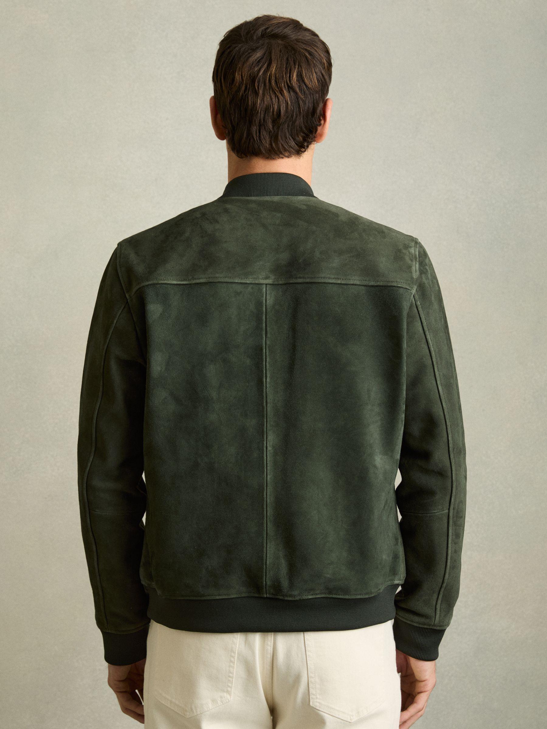 Suede Zip-Through Bomber Jacket in Antique Dark Forest Green Product Image