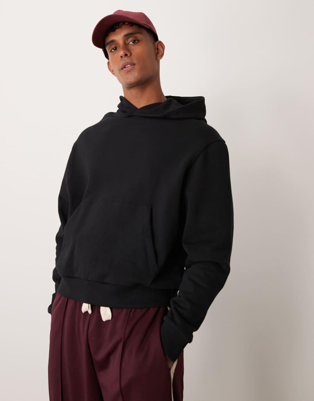 ASOS DESIGN essential boxy oversized hoodie in black Product Image