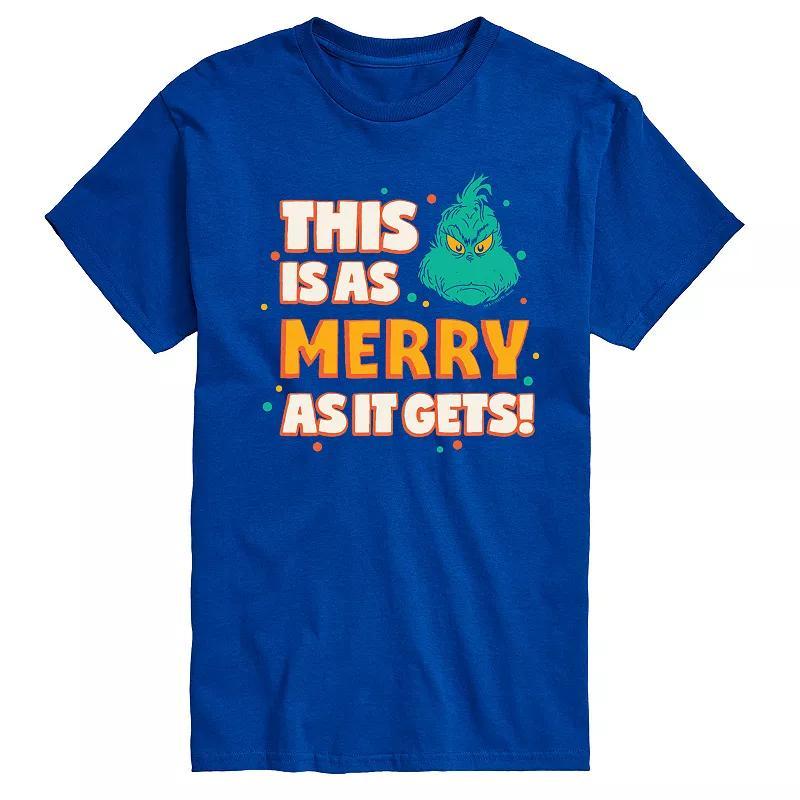 Men's Dr. Seuss The Grinch As Merry As It Gets Graphic Tee, Size: Small, Royal Blue Product Image