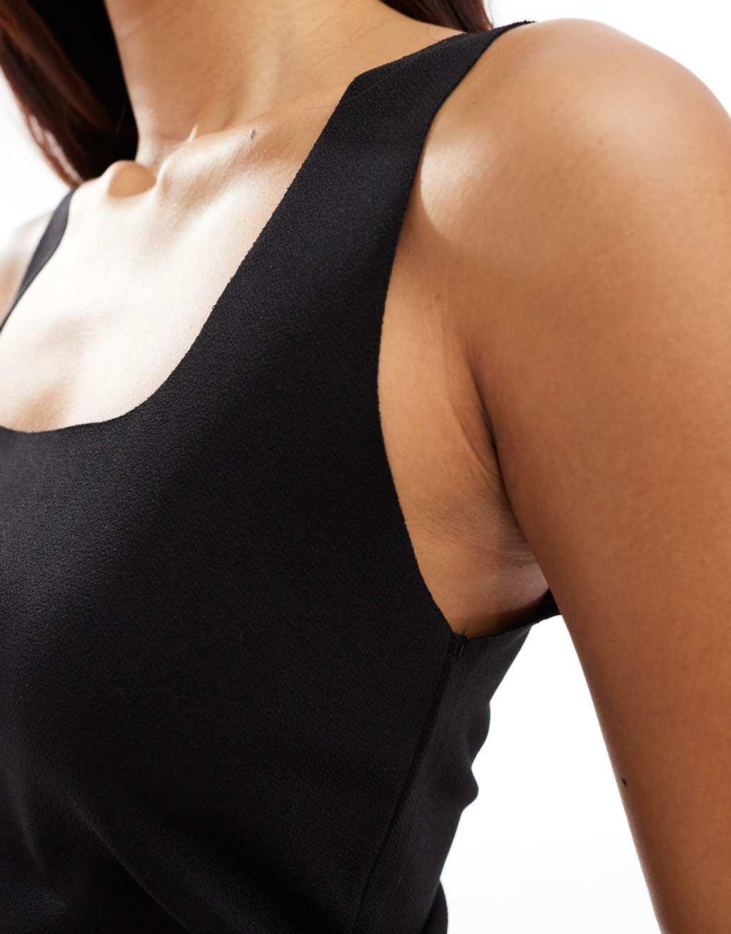 Mango square neck knit tank top in black Product Image