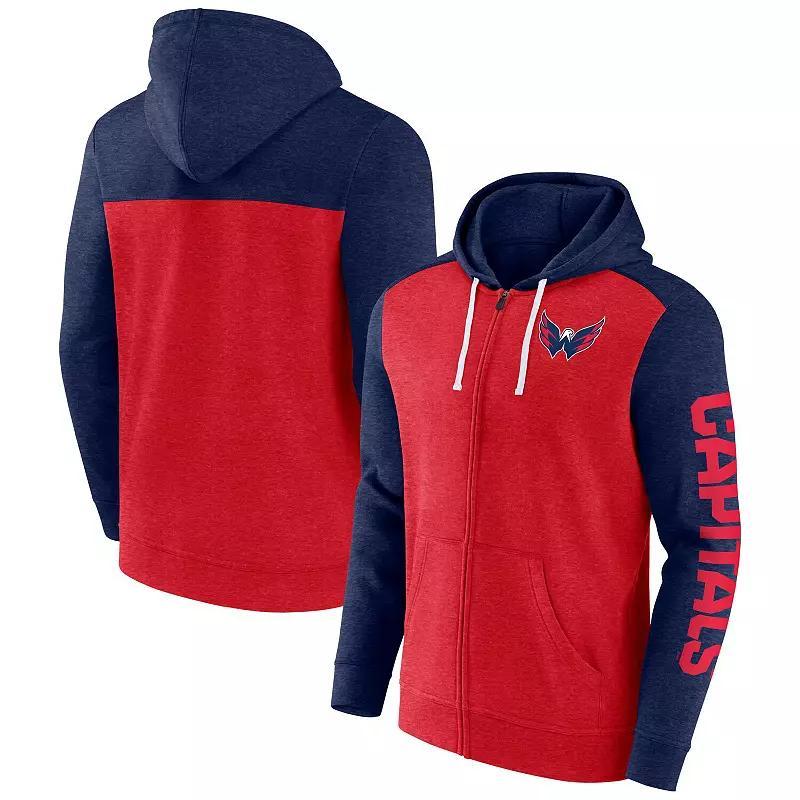 Men's Fanatics Branded Heather Red Washington Capitals Down and Distance Full-Zip Hoodie, Size: Small Product Image