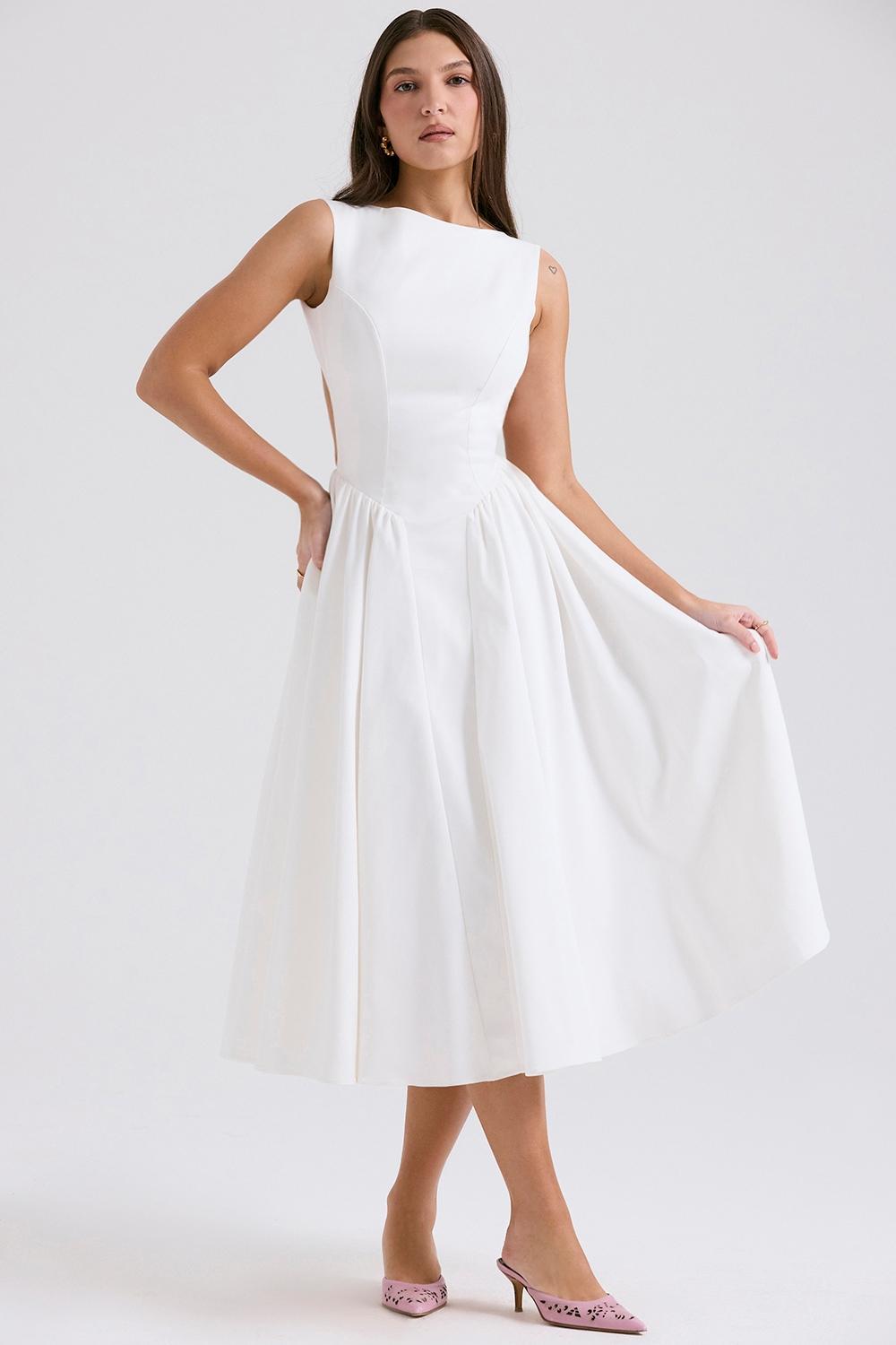 Cindy  white twill midi sundress Product Image