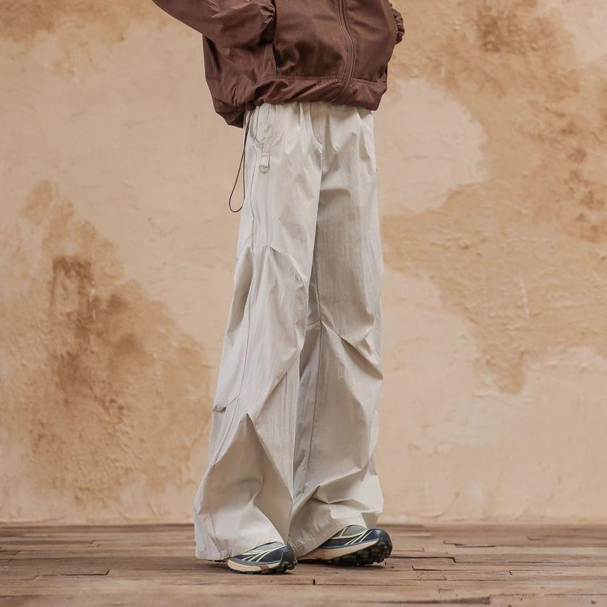 High Waist Plain Wide Leg Cargo Pants Product Image