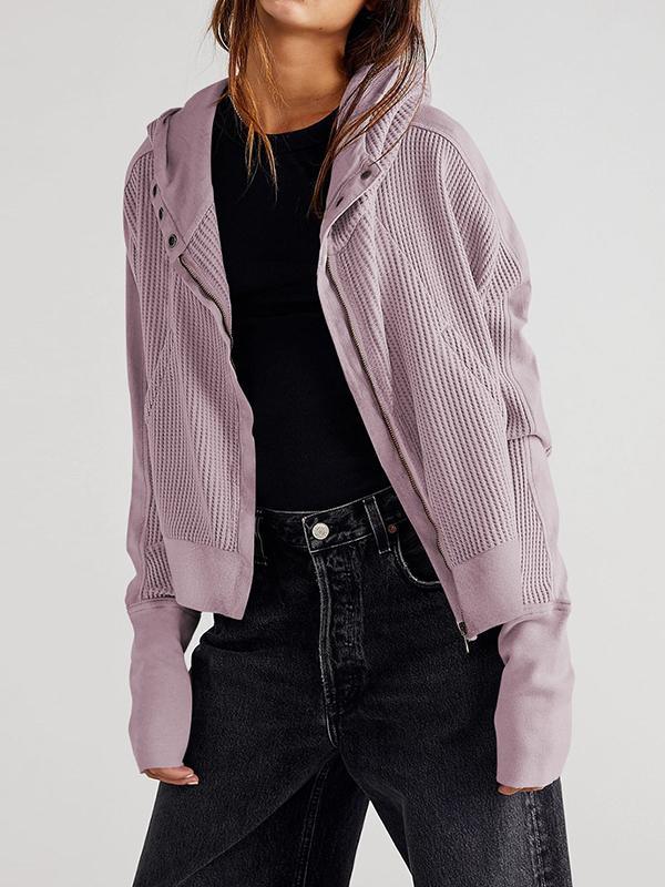 Hooded Long Sleeves Buttoned Pockets Split-Joint Zipper Hooded Outerwear Product Image