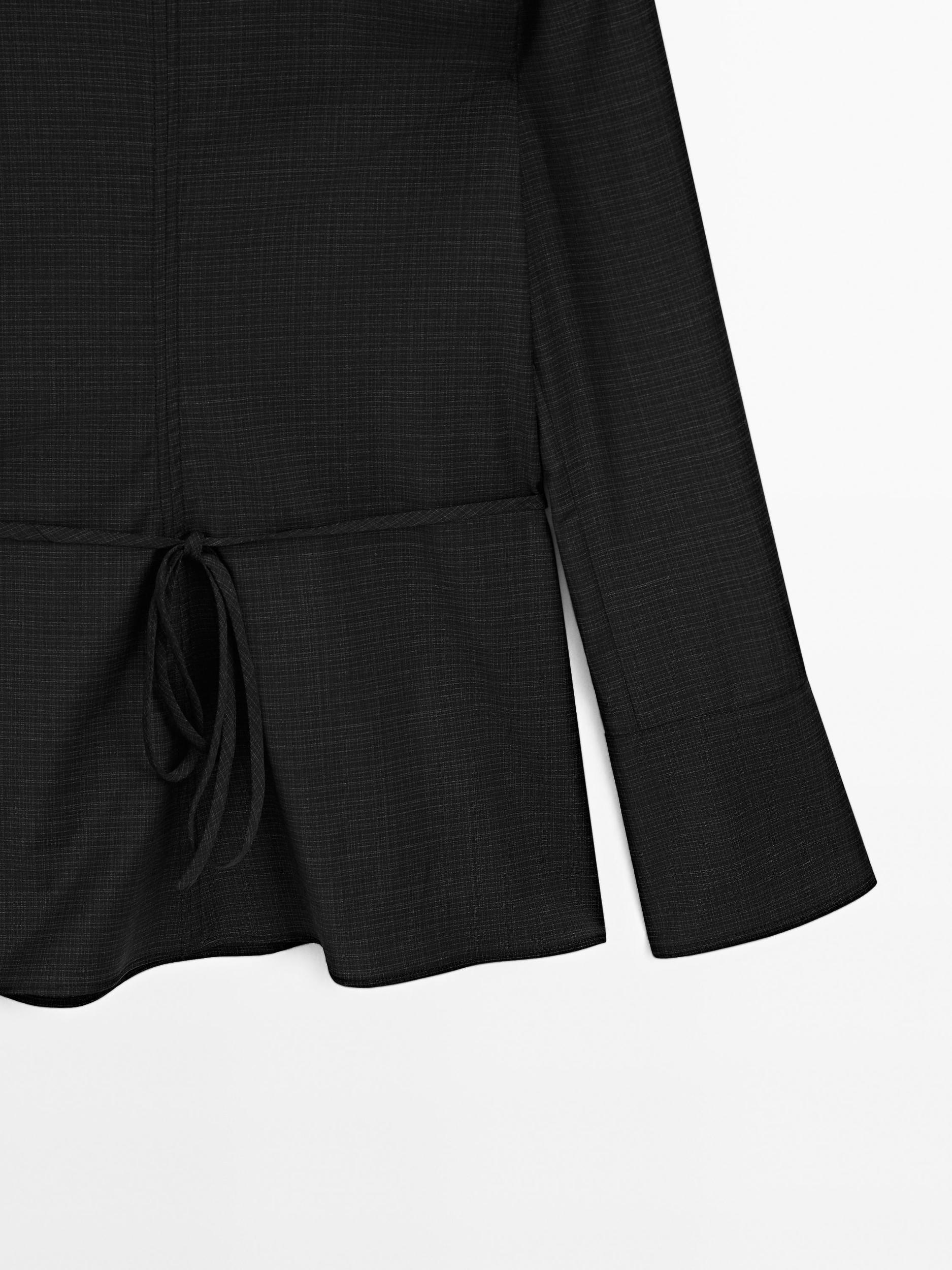 Wool blend blouse with belt Product Image