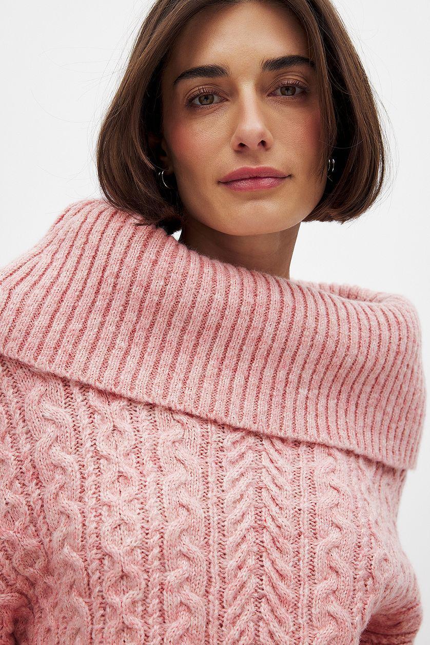Cable Knitted Off Shoulder Sweater Product Image