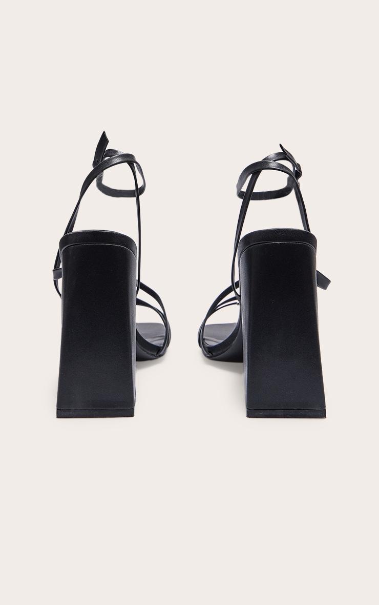 Black Wide Fit PU Square Toe Strappy High Block Heeled Sandals Product Image